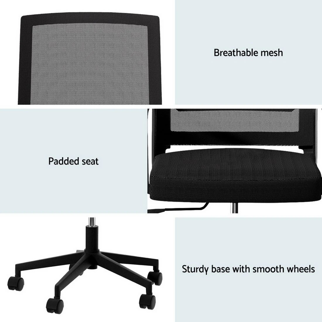 5 Artiss Mesh Office Chair Mid Back - Black, 5 of 5