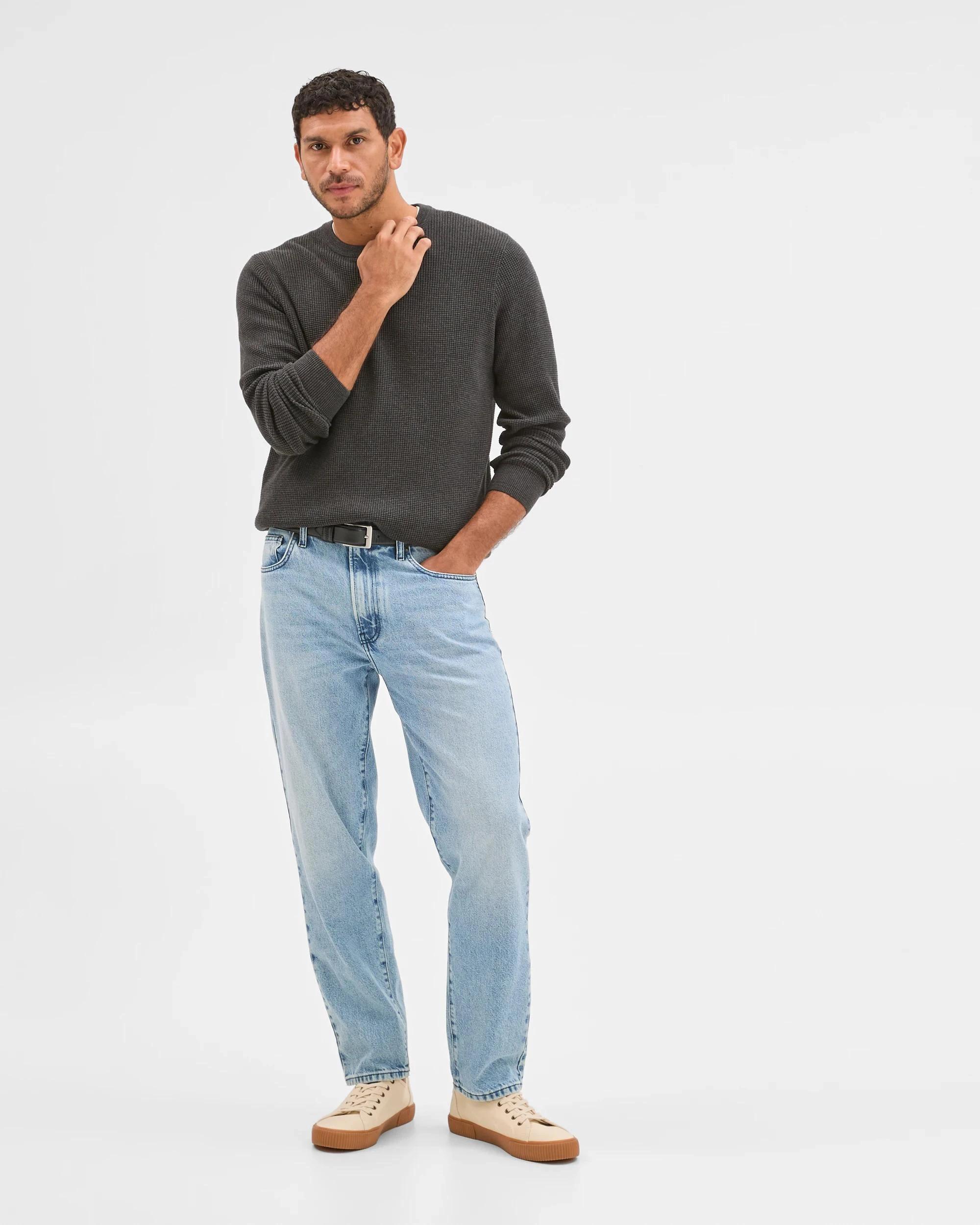 1 Target Man Australian Cotton Lightweight Waffle Knit Crew Neck Jumper BLACK MARLE, 1 of 6