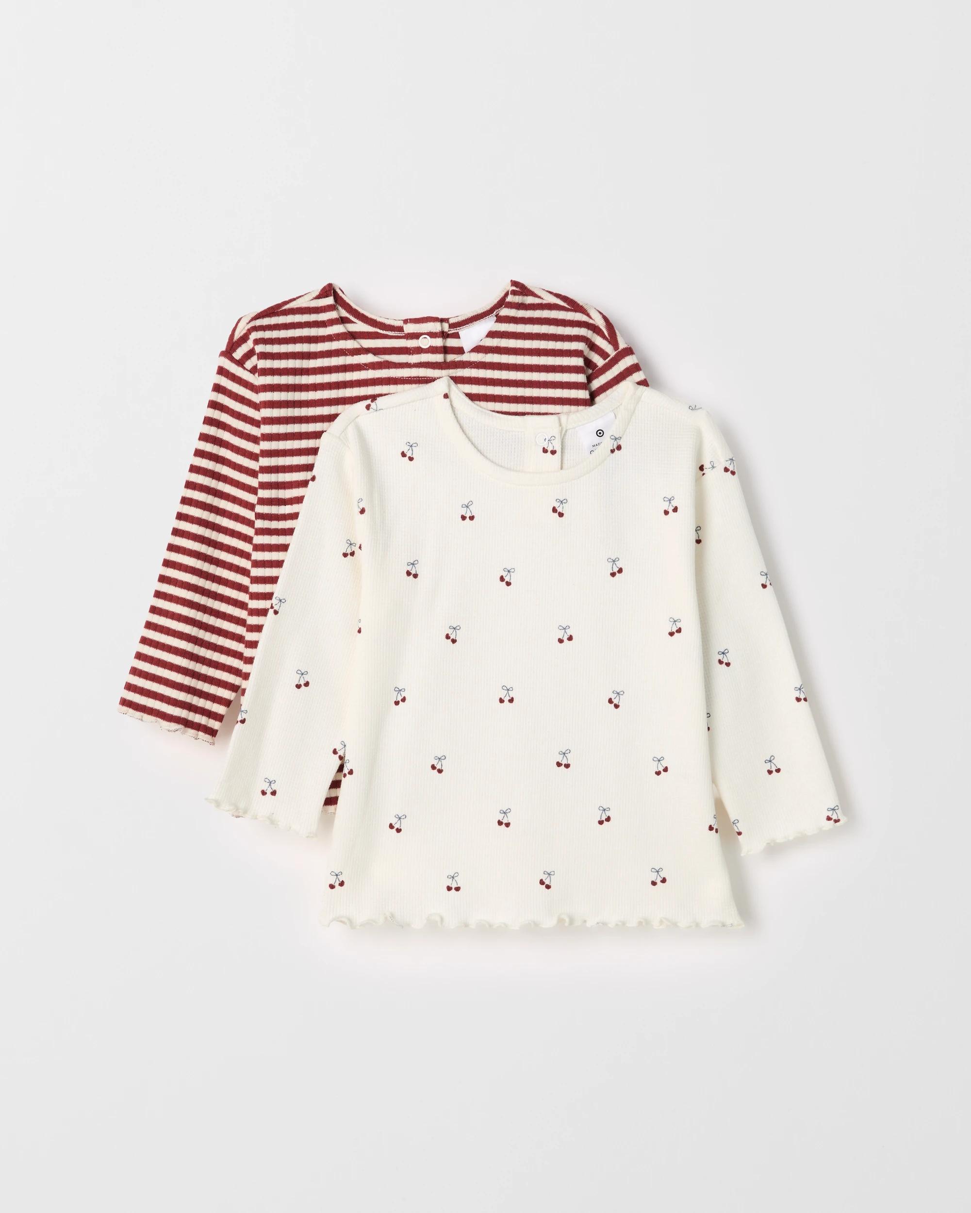 1 Target Baby Baby Organic Cotton 2 Pack Long Sleeve Waffle & Rib T-Shirt CHERRIES, 1 of 4