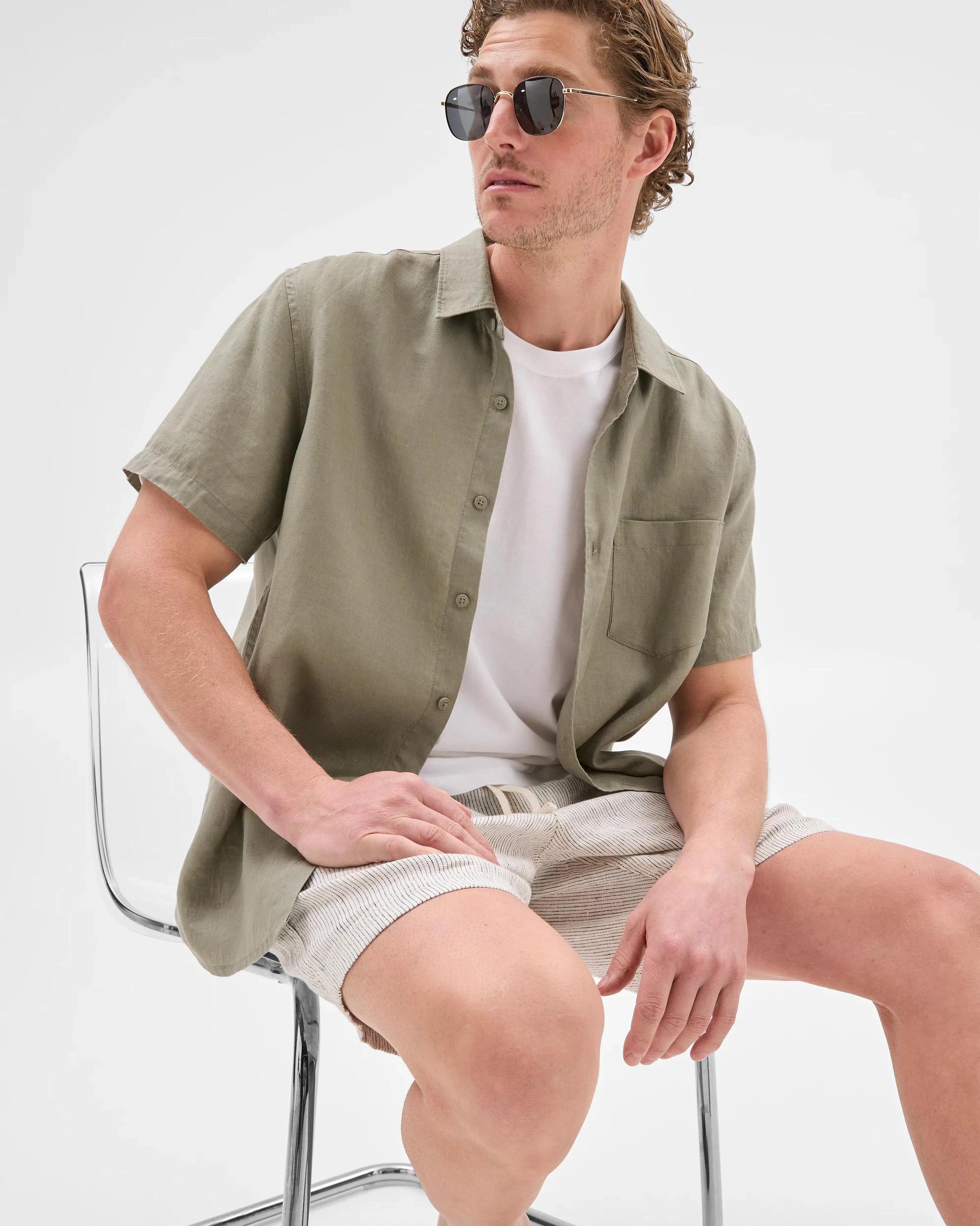 1 Target Man European Linen Short Sleeve Shirt KHAKI, 1 of 5