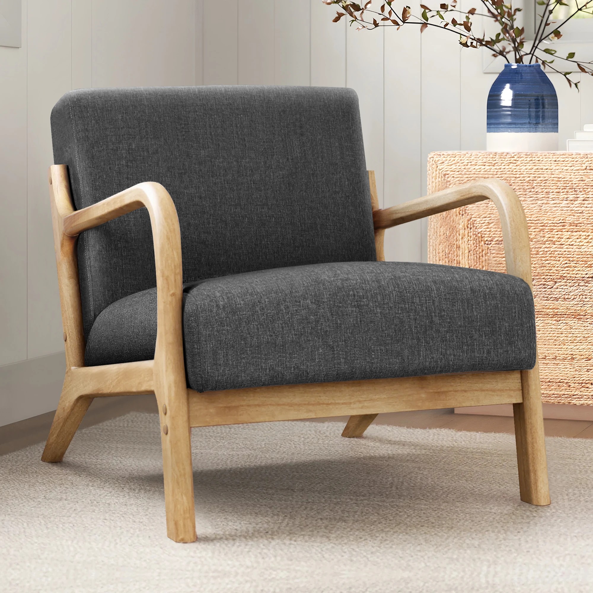 2 Alfordson Armchair Lounge Chair Bentwood Accent Chairs Single Sofa Couch - Dark Grey, 2 of 9