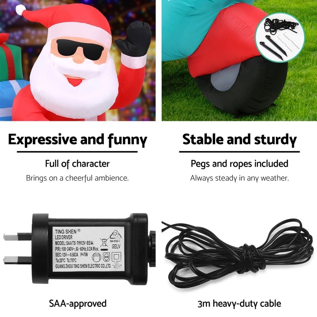 6 Jingle Jollys Christmas Inflatable Santa Motorbike LED Illuminated Decorations - Multi, 6 of 7