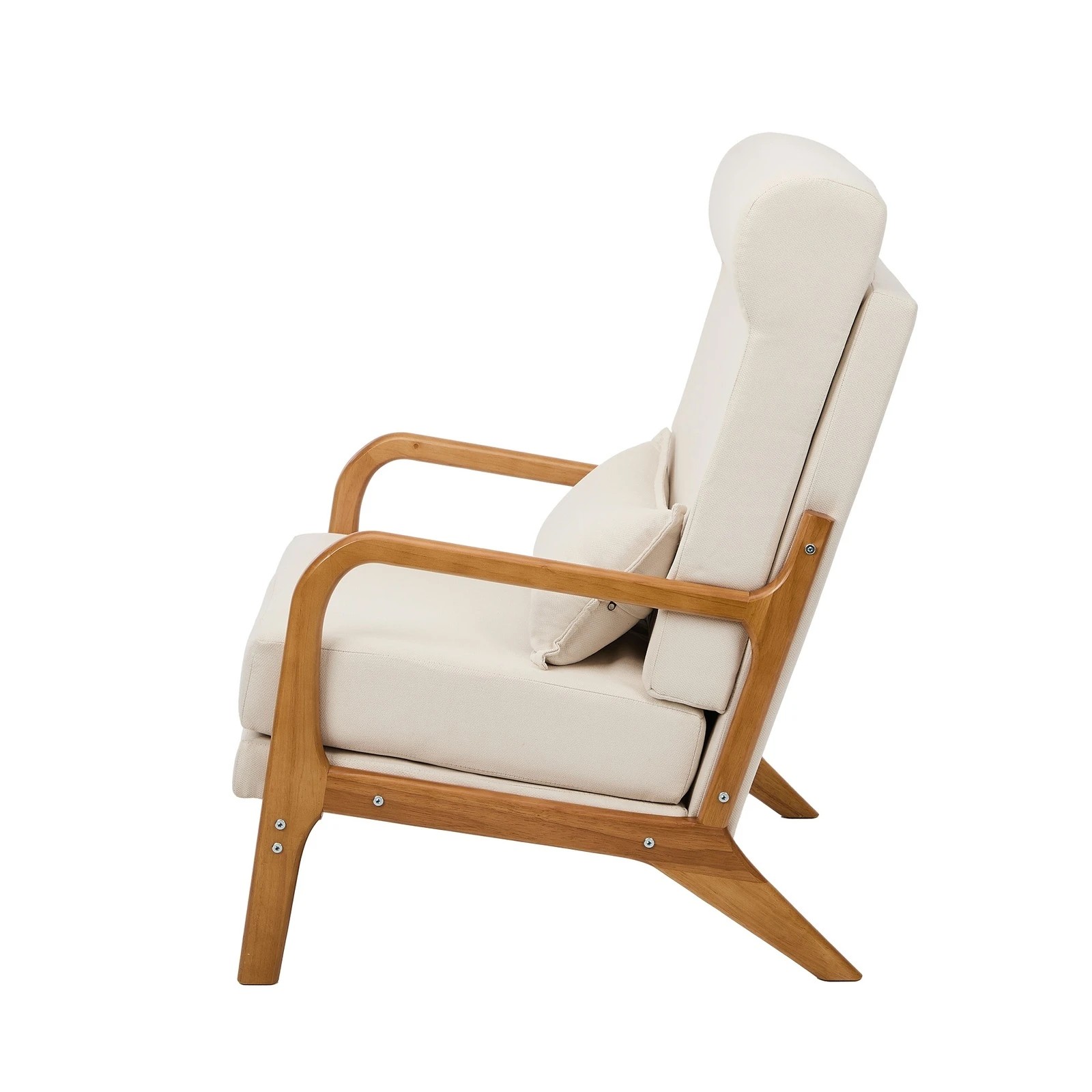 5 Oikiture 2x Armchair Linen Fabric Lounge Chair with Lumbar Pillow - Beige, 5 of 7
