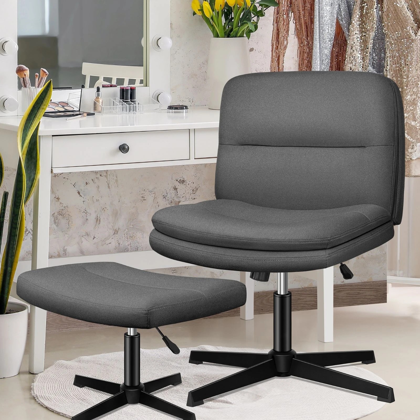 3 Alfordson Office Chair Executive Computer Seat Work Ottoman Fabric - Grey, 3 of 10
