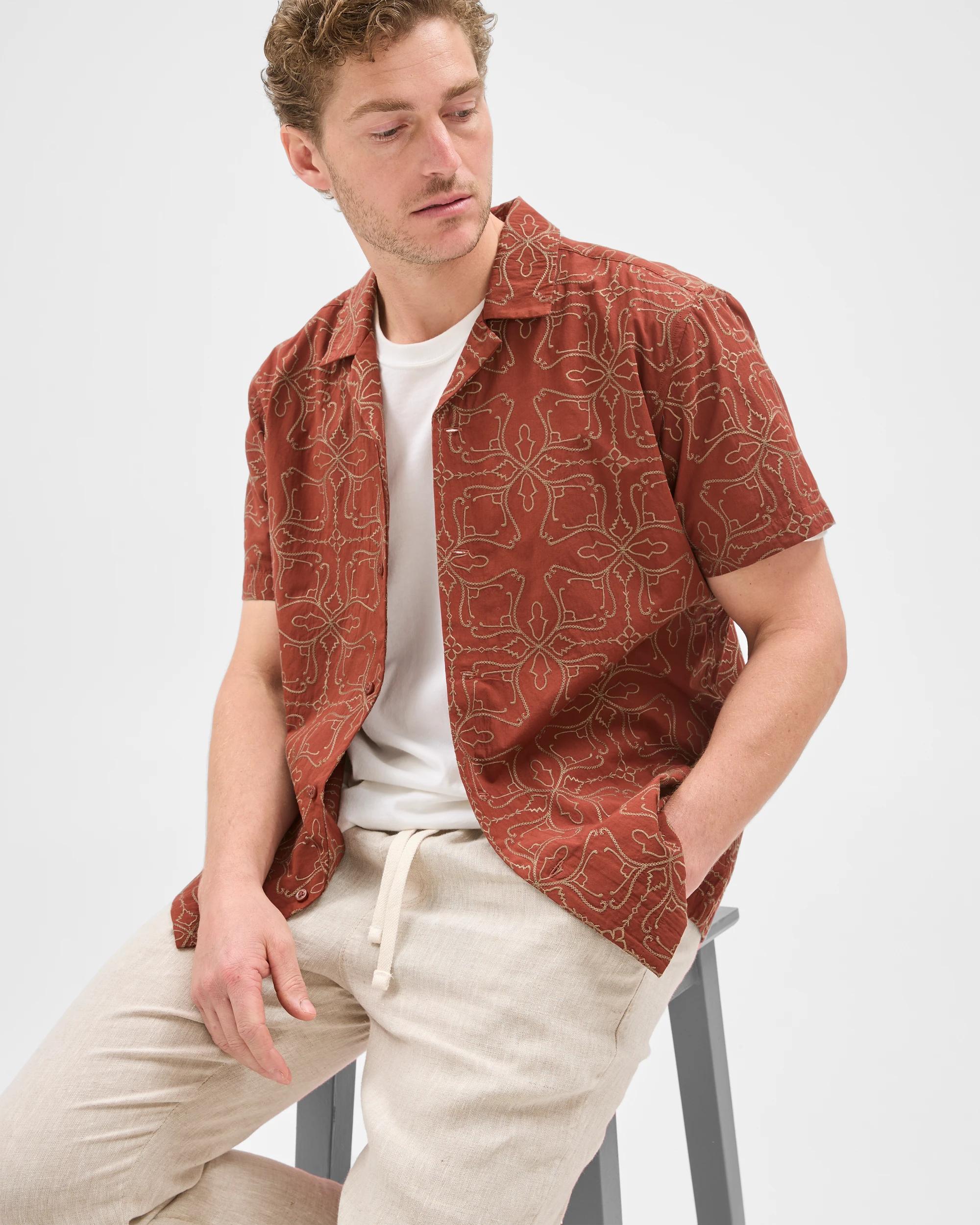 6 Target Man Short Sleeve Embroidered Shirt BROWN STONE, 6 of 7