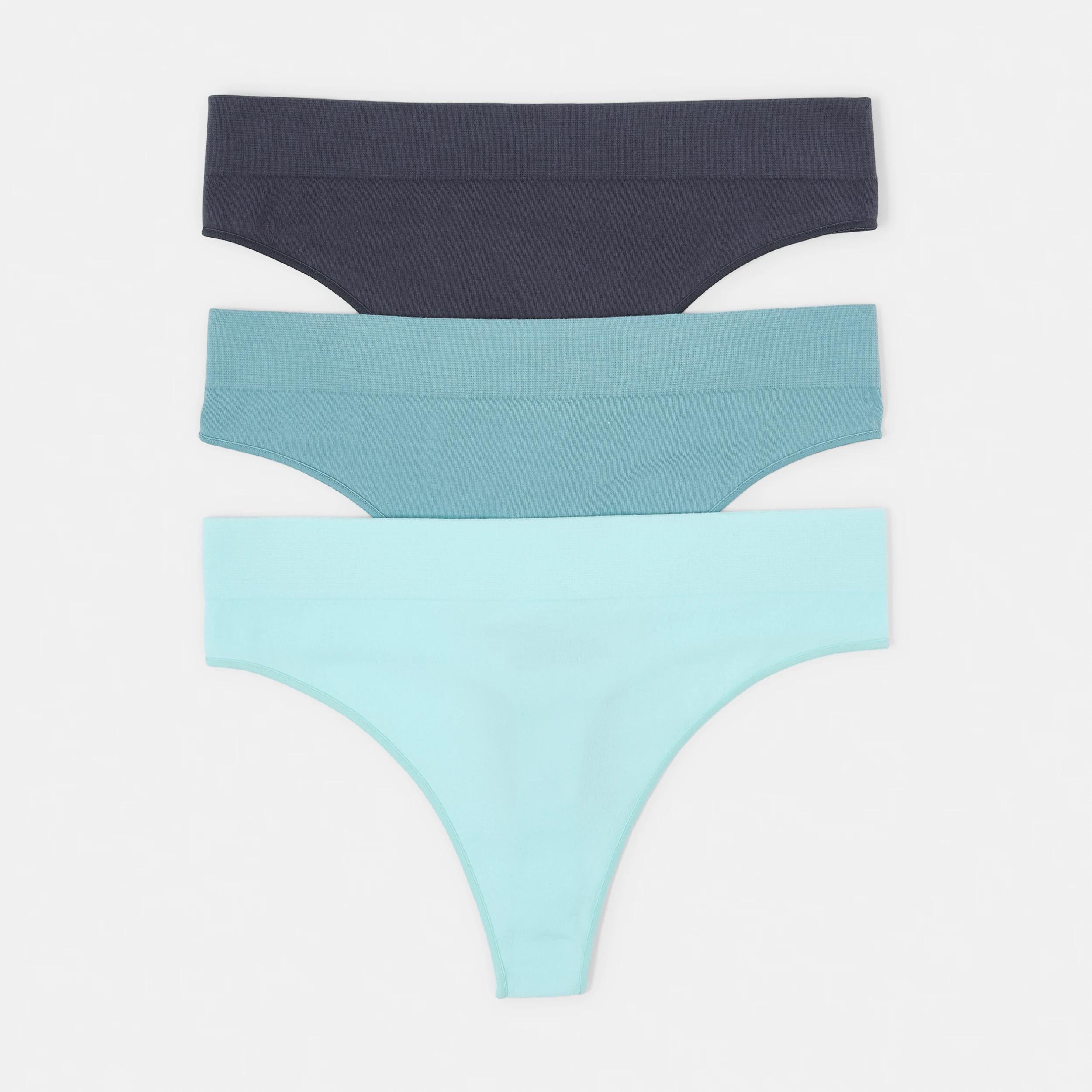 1 3 Pack Seamfree Cotton G-String Briefs WASHED SLATE, SEAGRASS BLUE, BRIGHT TURQUOISE, 1 of 8