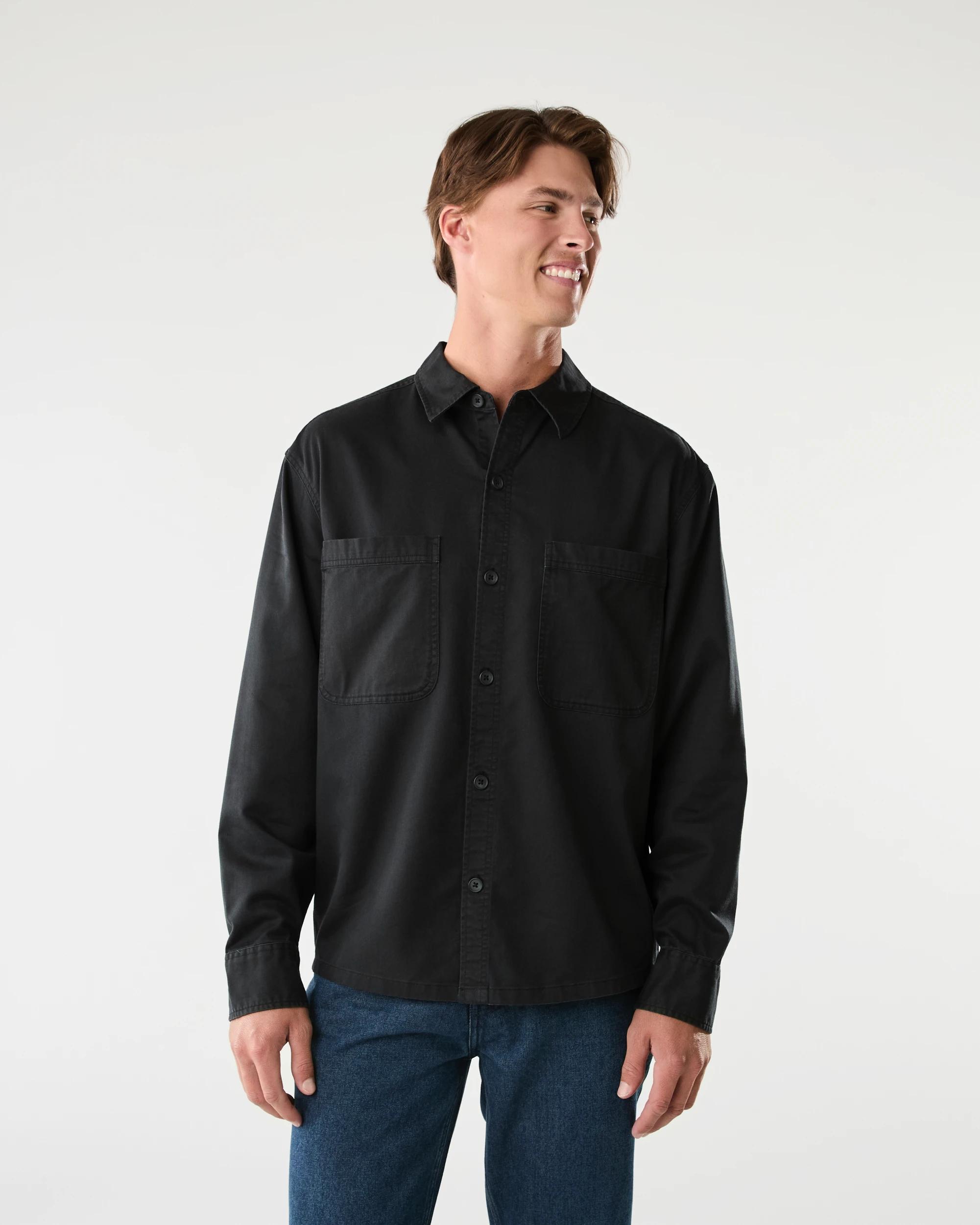1 Long Sleeve Twill Overshirt Black, 1 of 7