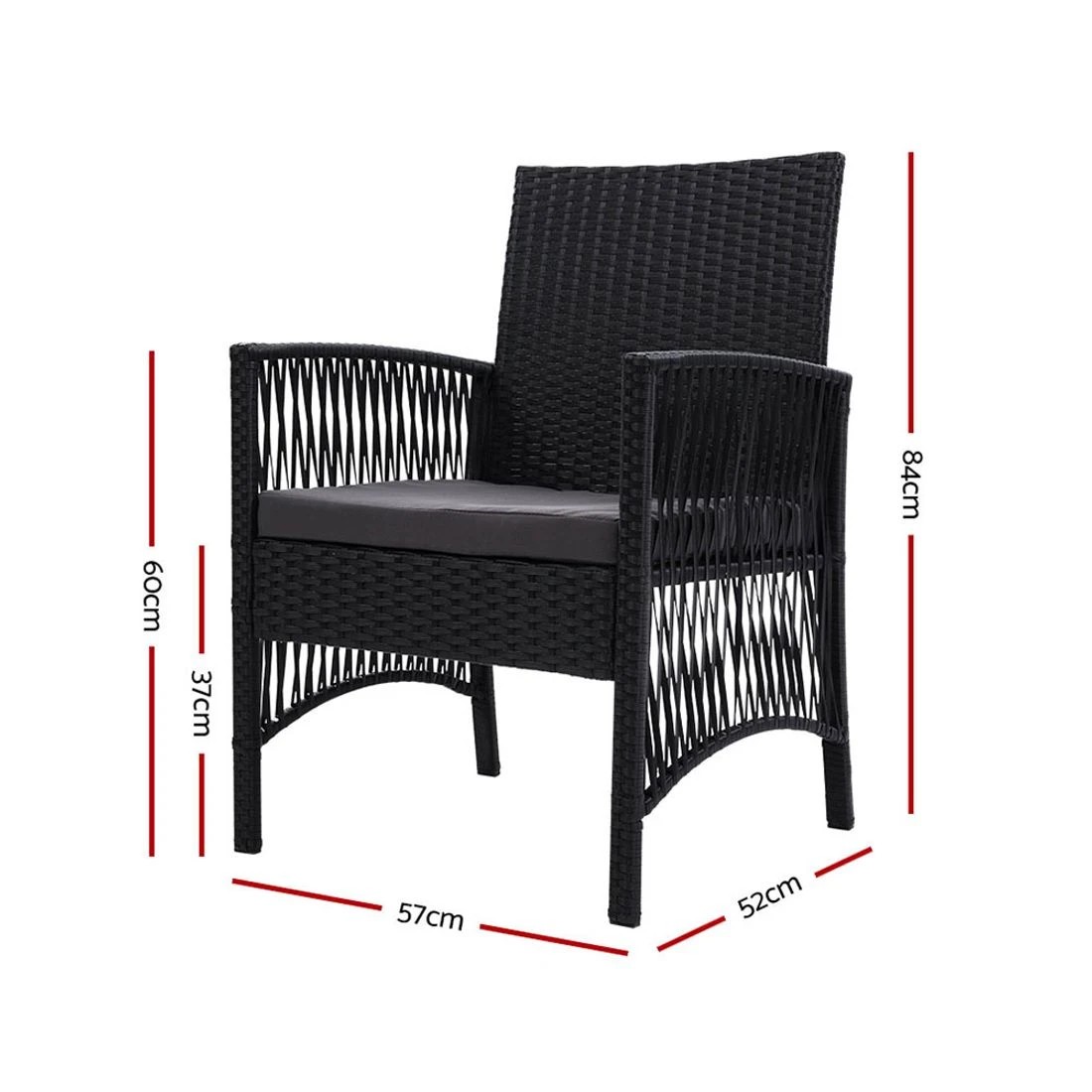 2 Gardeon 2PC Outdoor Dining Chairs Patio Furniture Wicker Lounge Chair Garden - Black, 2 of 5