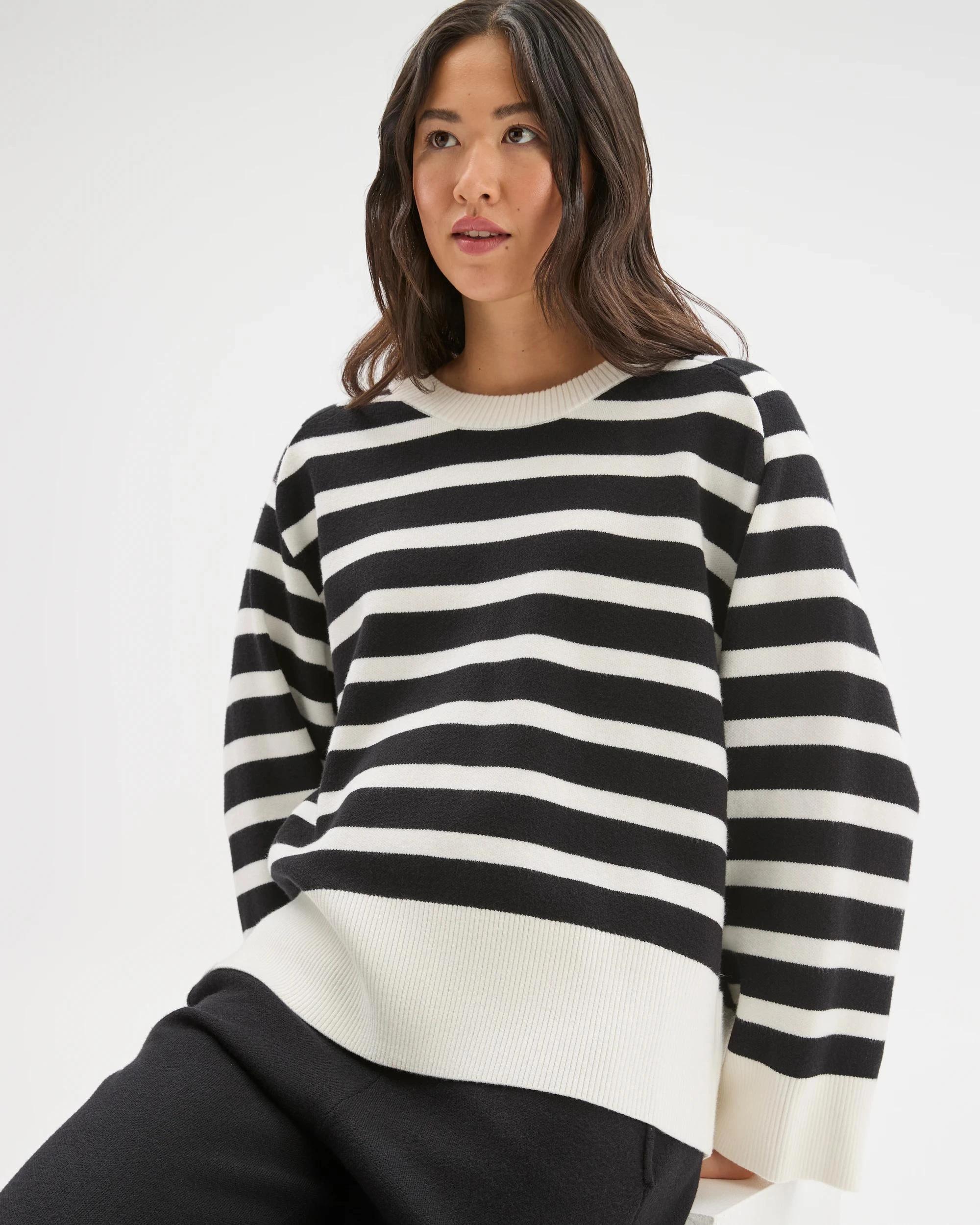 3 Target Woman Clean Knit Crew Neck Sweater CLOUD DANCER/BLACK STRIPE, 3 of 6