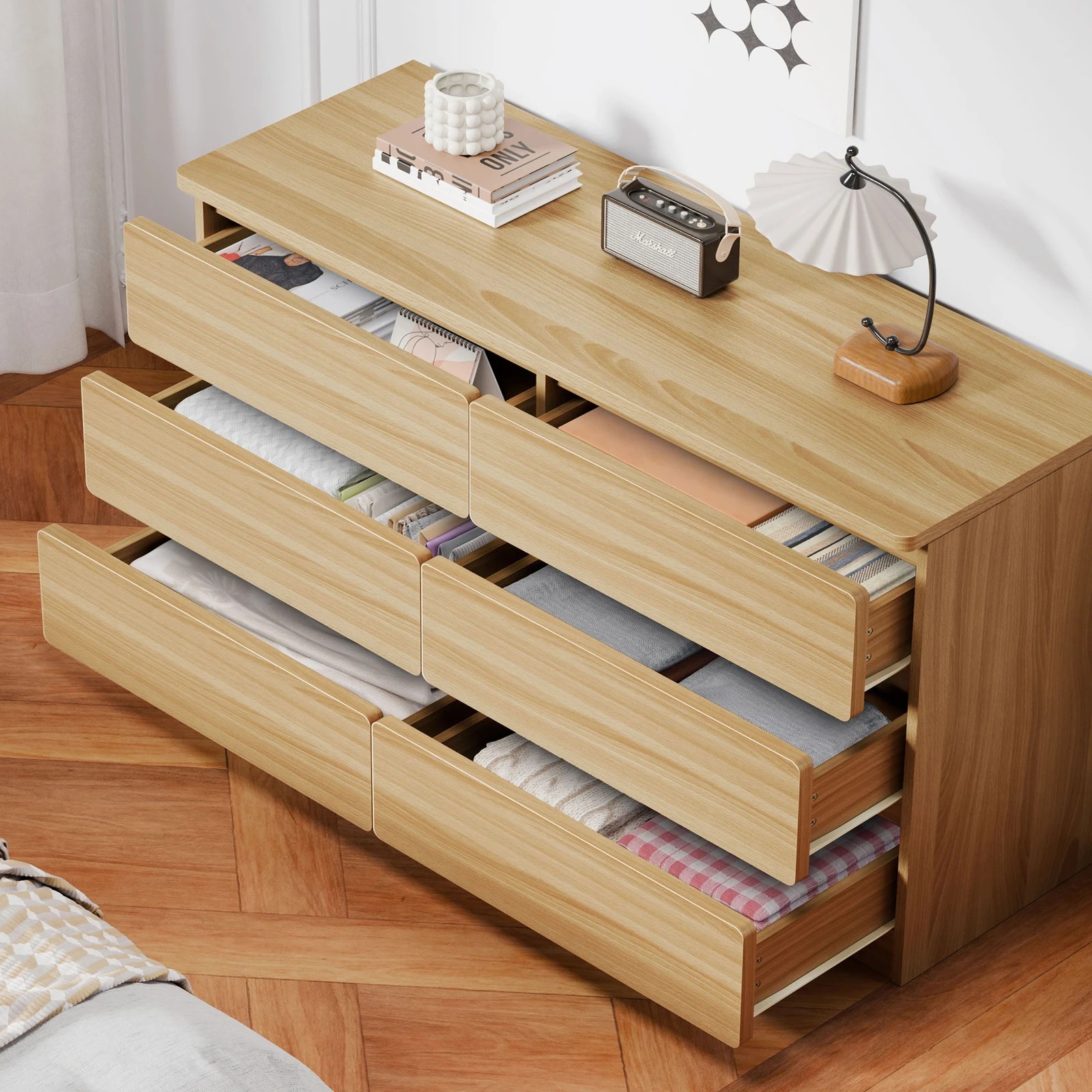 2 Alfordson 6 Chest of Drawers Minimalist Storage Cabinet Dresser - Oak, 2 of 10