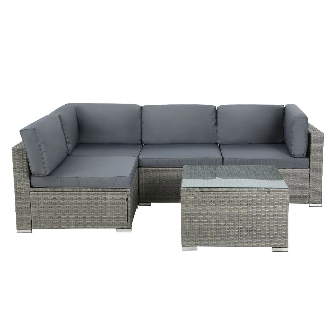 4 Gardeon 5-Piece Outdoor Sofa Set Wicker Couch Lounge Setting 4 Seater Durable Space Saving Modern Decor - Grey, 4 of 7