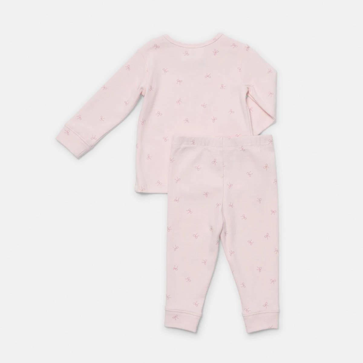2 Rib Pyjama Set Bow Pink, 2 of 4