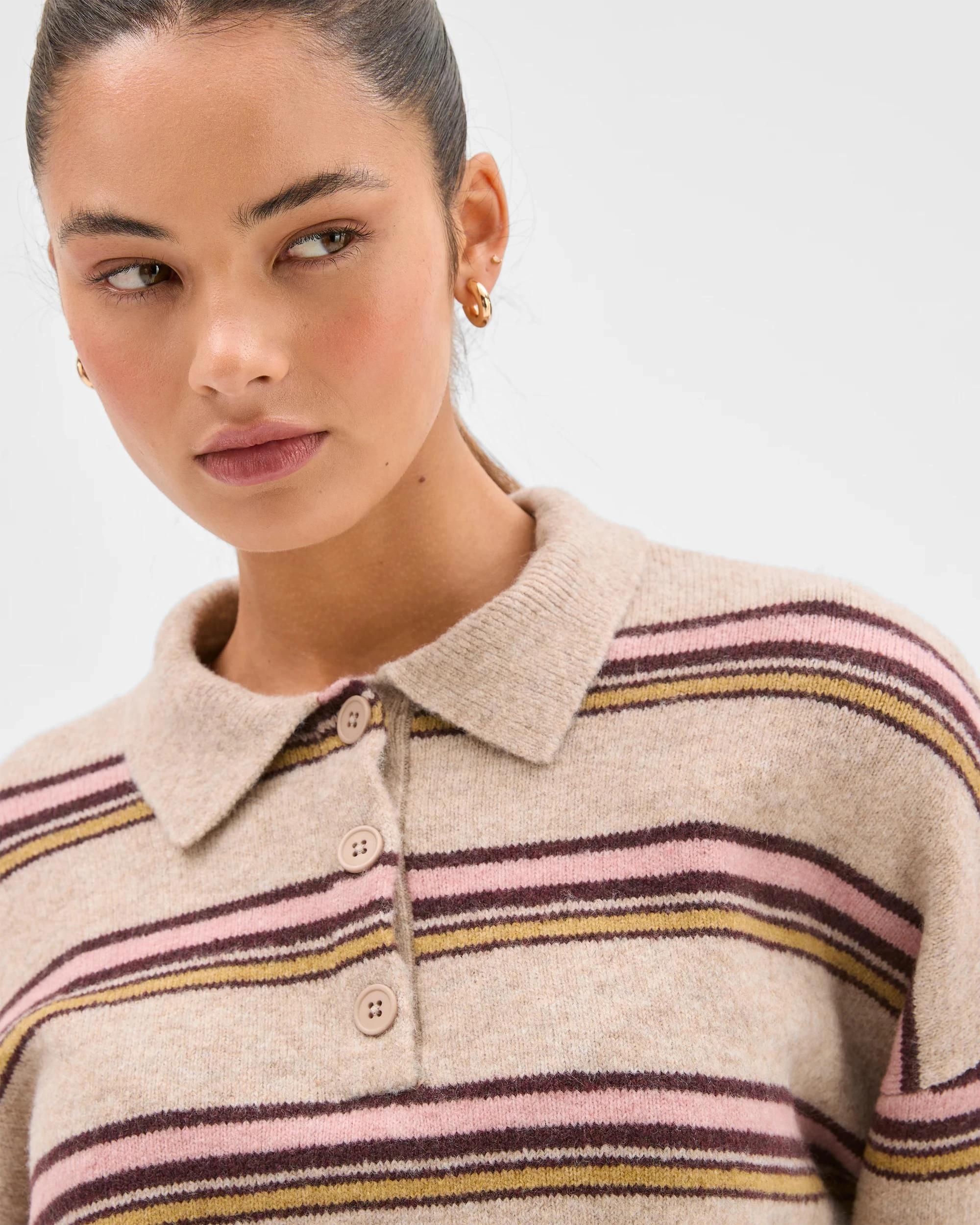 5 Lily Loves Long Sleeve Striped Polo Top FUDGE STRIPE, 5 of 6