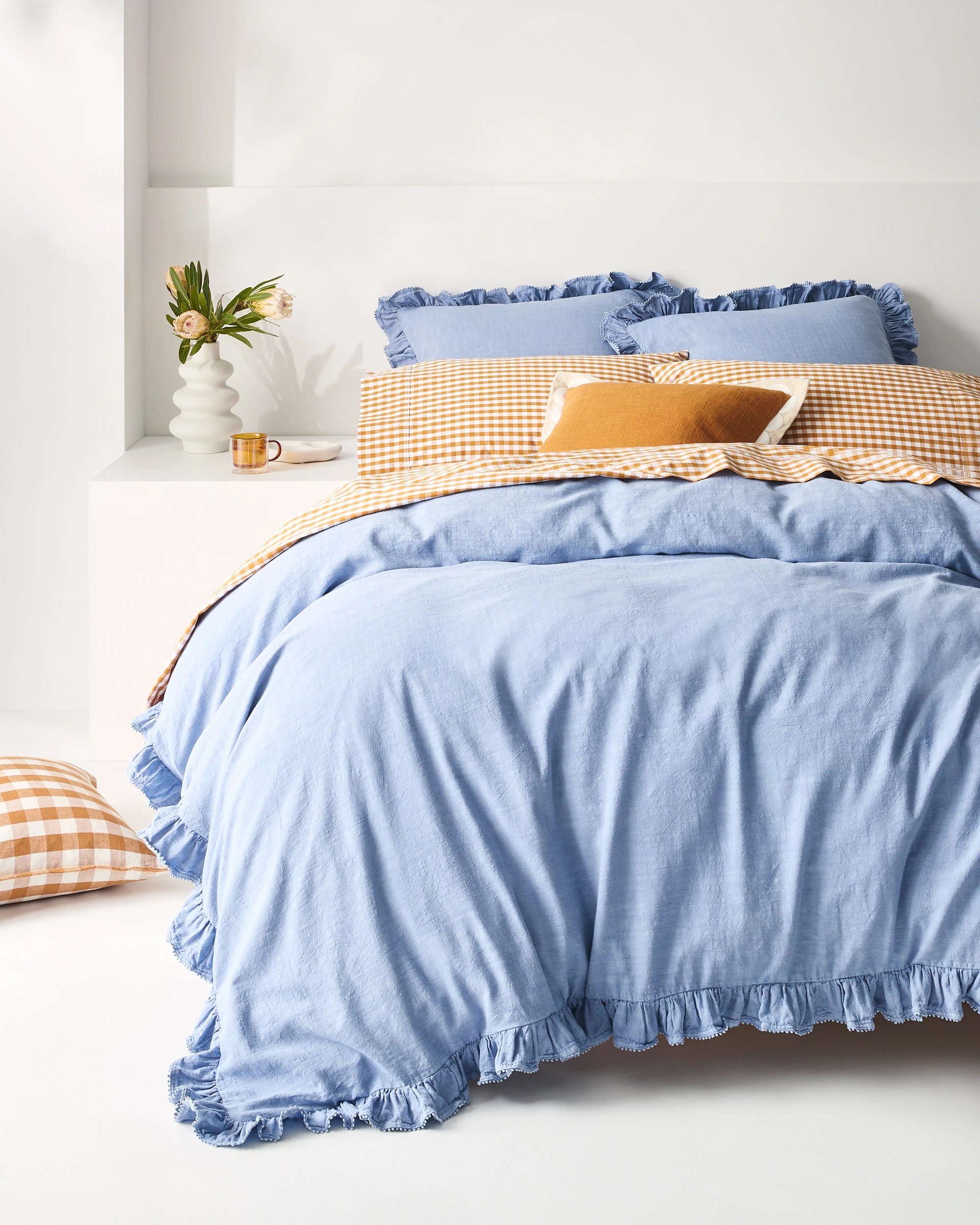 1 Target Kiara Australian Cotton Textured Stonewash Ruffle Quilt Cover Set
 - Queen Bed
 - Blue, 1 of 6