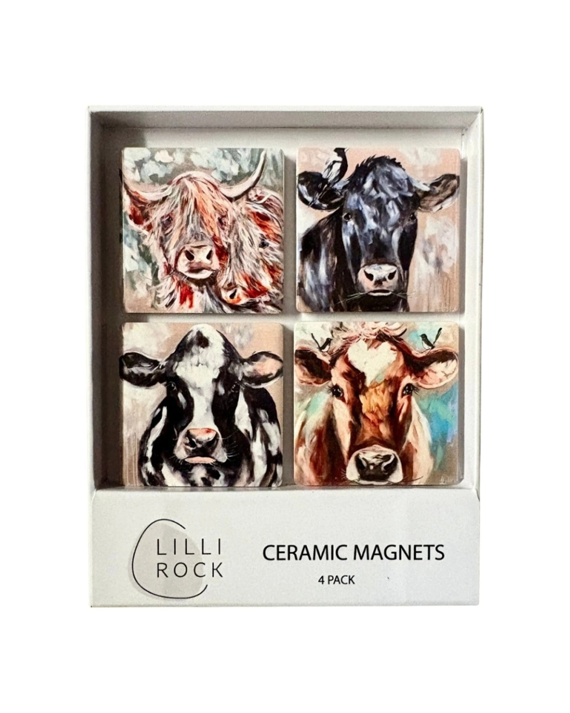 1 Lilli Rock 4pc Country Cows Ceramic Kitchen Fridge Magnet Set 16.5x13cm - Multi, 1 of 1
