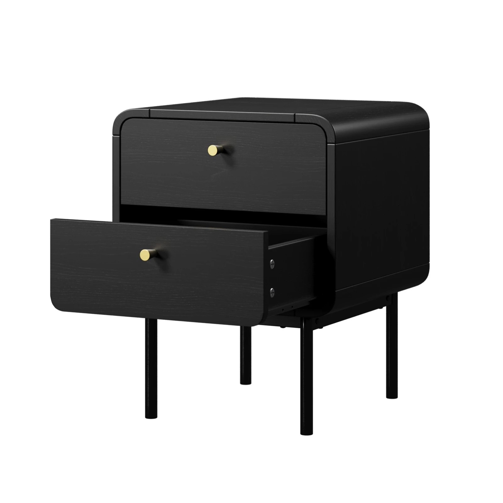 6 Oikiture 2x Bedside Table 2 Drawers Side Table Bedroom Nightstand Metal - Black, 6 of 7