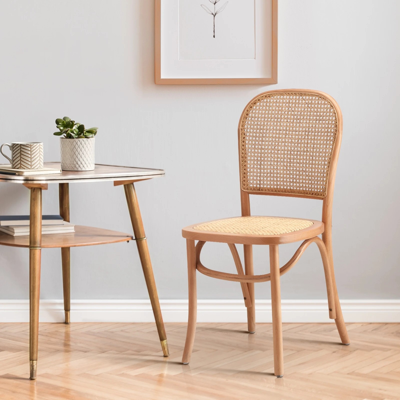 2 Oikiture Dining Chairs Wooden Chairs Rattan Accent Chair - Natural, 2 of 9