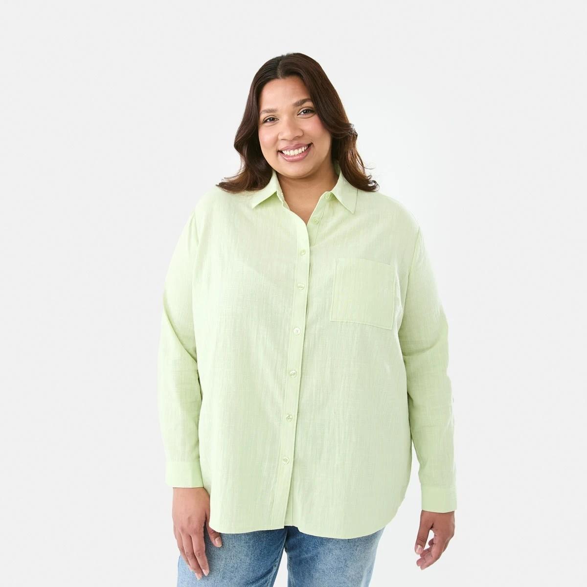 1 Curve Long Sleeve Cotton Shirt Grn Tea, 1 of 8