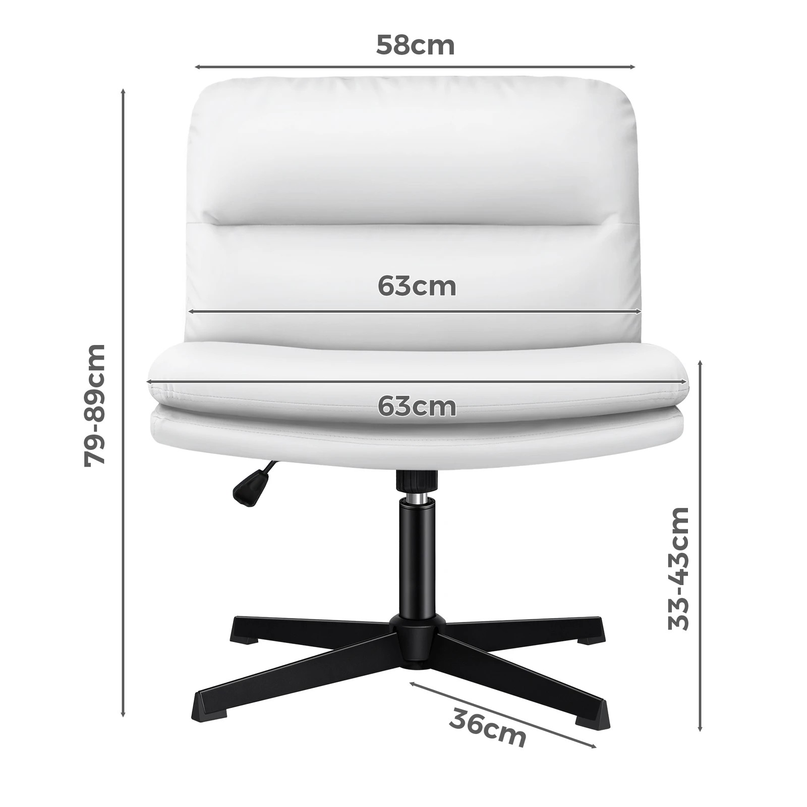 5 Alfordson Office Chair Computer Cross-legged Seat Work Ottoman PU Leather - White, 5 of 10