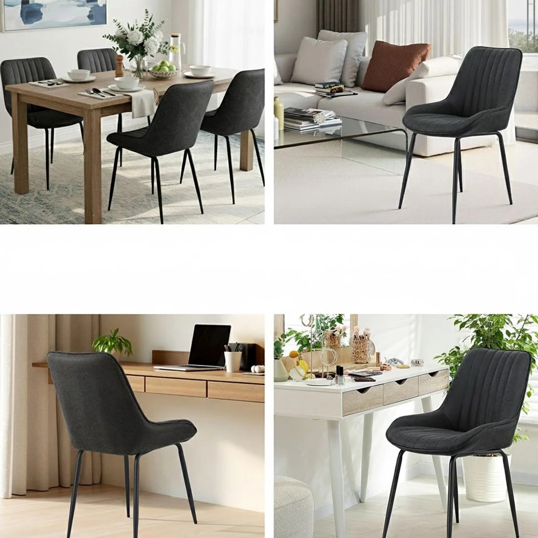 5 Artiss 2x Dining Chairs Retro PU Leather Kitchen Lounge Cafe Accent Chair - Black, 5 of 6