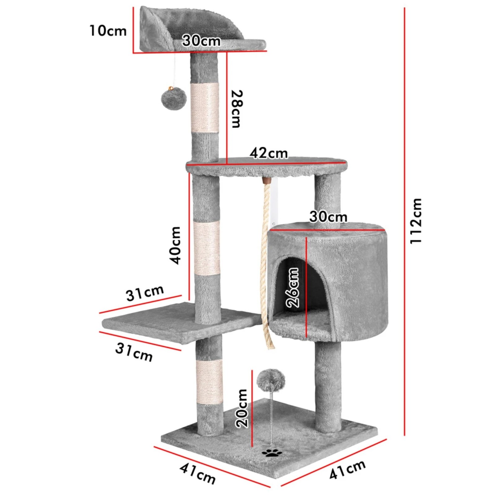 5 Beastie Cat Tree Scratching Post Scratcher Tower Condo House Furniture 112CM - Grey, 5 of 6