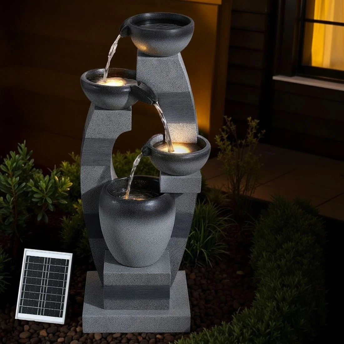 6 Gardeon Solar Fountain Water Feature Outdoor Fountain Indoor 4 Tier Bowl Cascading - Grey, 6 of 8