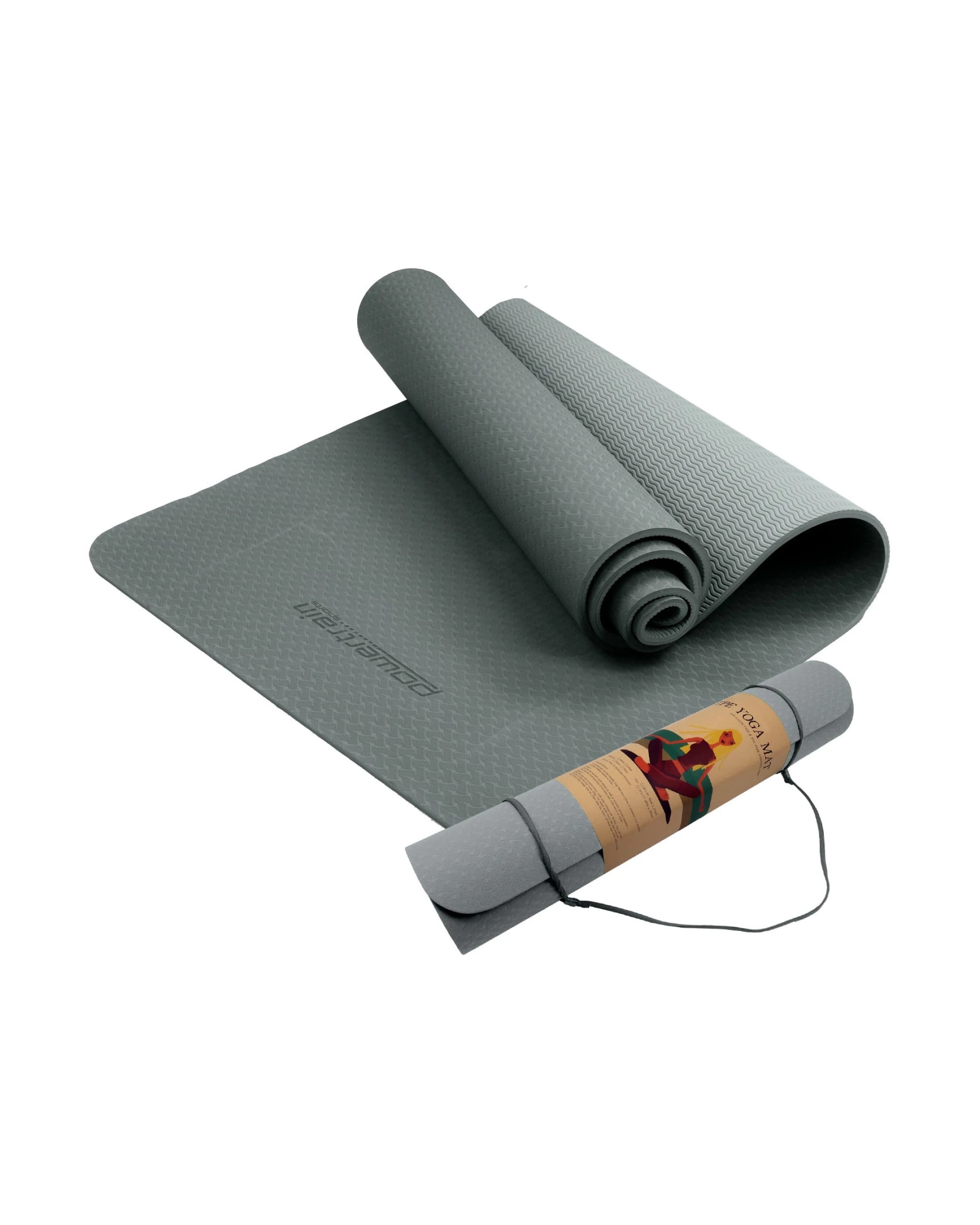 1 Powertrain TPE Pilates Exercise Yoga Mat Workout 6mm Home Gym 183cm - Grey, 1 of 7