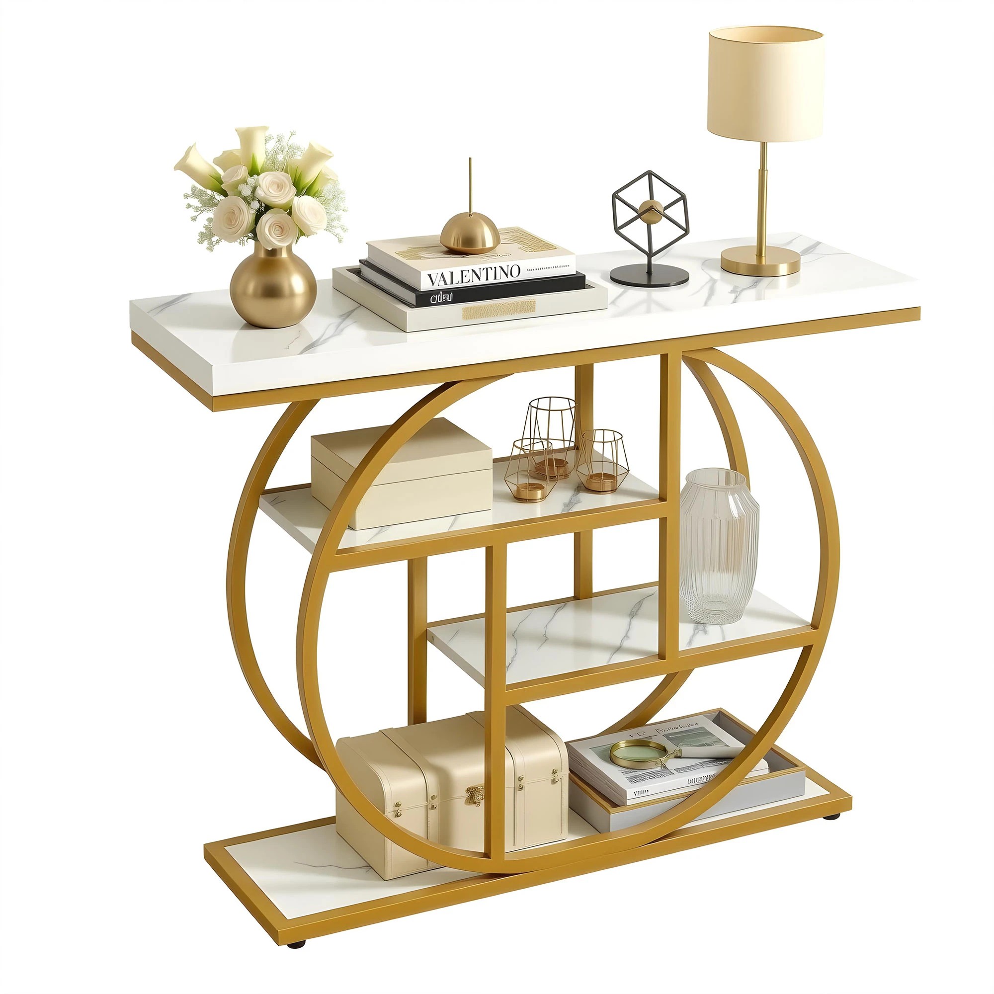 1 Artiss Console Table Marble Effect 4-Tier Shelves Entryway Desk 105CM - Multi, 1 of 9