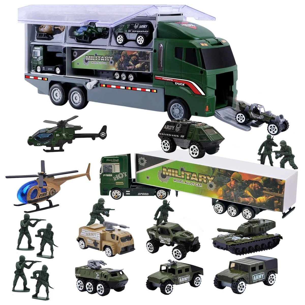 5 AUSWAY Army Truck Toy Car Military Force Model Carrier Storage Play Set, 5 of 5