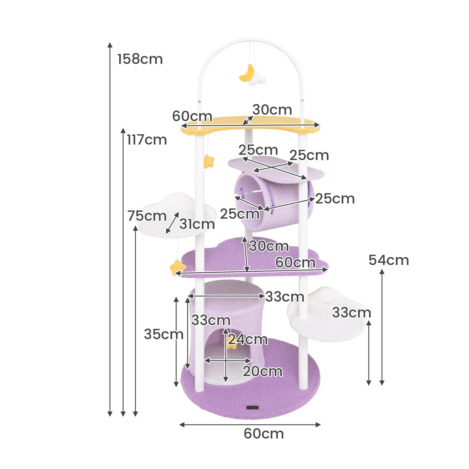 2 Costway 158cm Multi-level Cat Tree Sky-Theme Kitty Climbing Tower w/Hanging Toys, 2 of 7