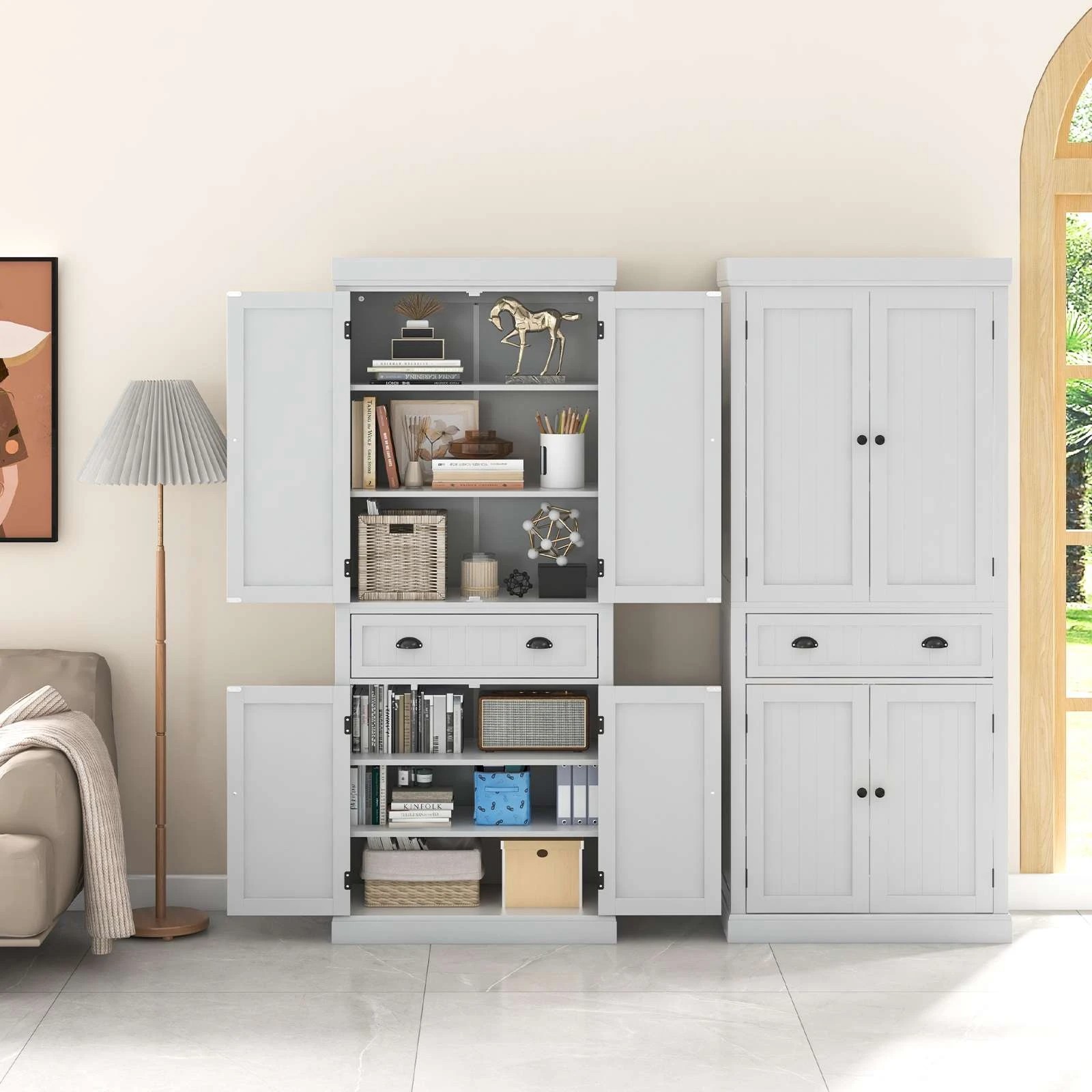 3 Costway Kitchen Organizer Wooden Buffet White, 3 of 5