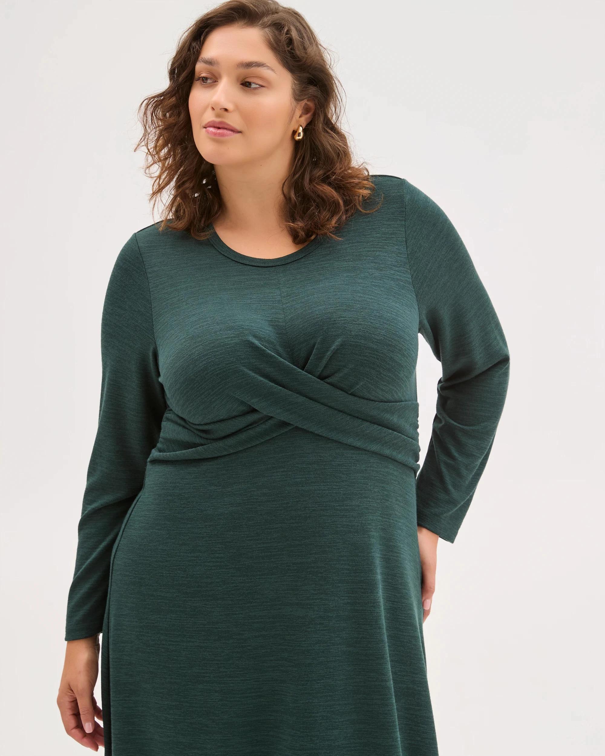 4 Target Curve Plus Size Long Sleeve Drape Knit Midi Dress DEEP FOREST, 4 of 6