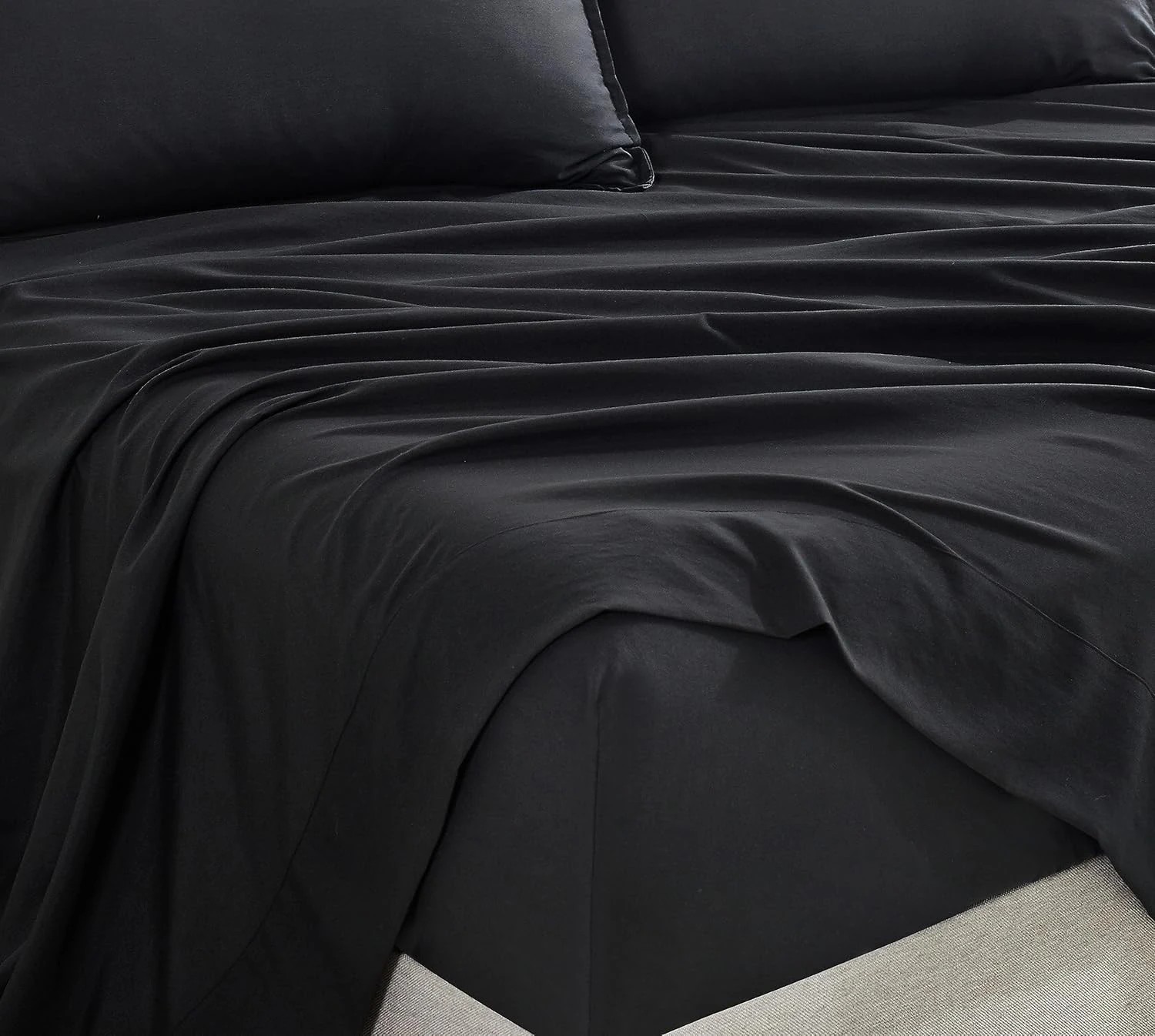 3 CleverPolly 100% Vintage Washed Microfibre Sheet Set - Super King Bed - Black, 3 of 6