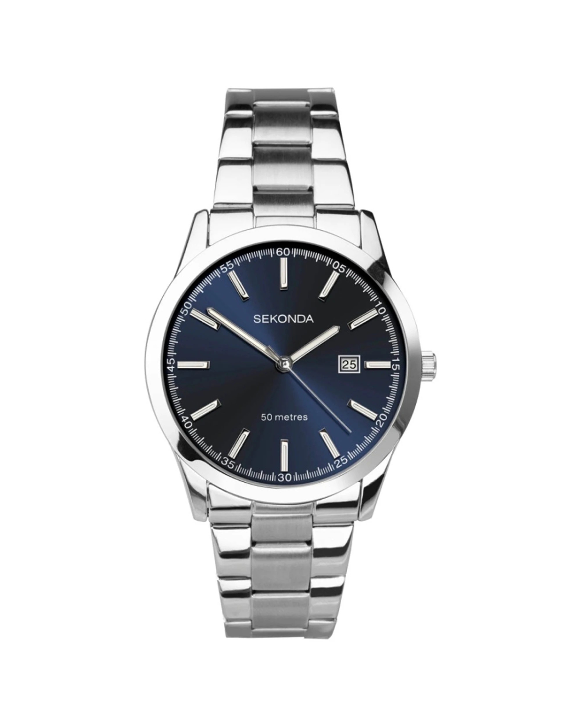 1 Sekonda Men's Watch Silver Metal Bracelet 43mm Case 50m Water Resistant Blue Dial, 1 of 5