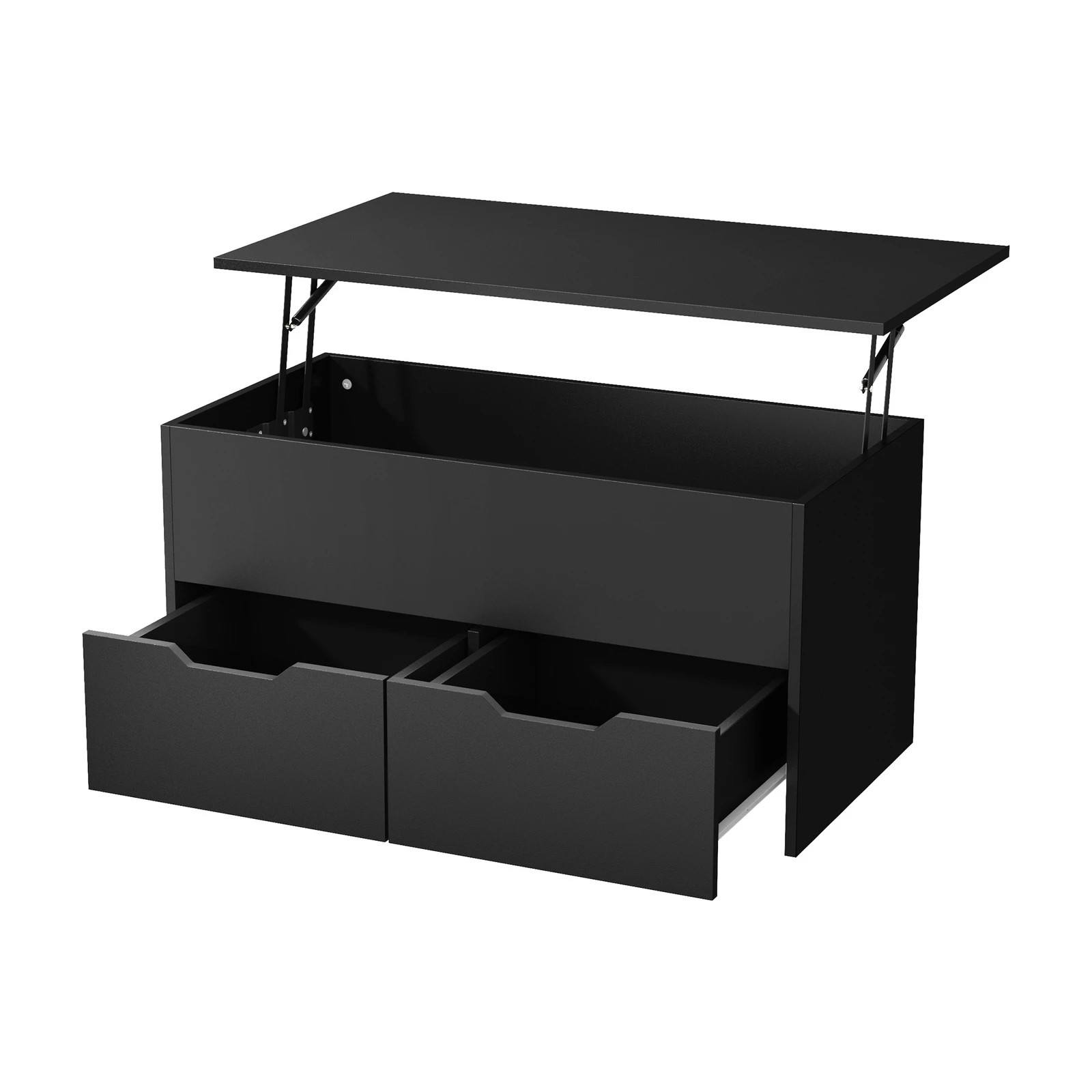 6 Oikiture Coffee Table Lift Up Top With Drawers Hidden Book Storage Black - Black, 6 of 7