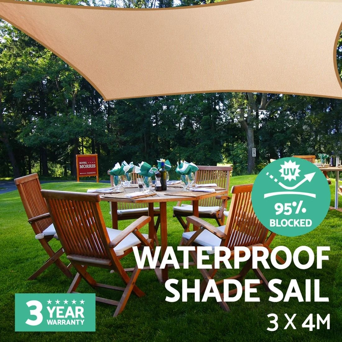 5 Instahut Waterproof Shade Sail 3x4m Rectangle Sand 95% Shade Cloth - Beige, 5 of 5