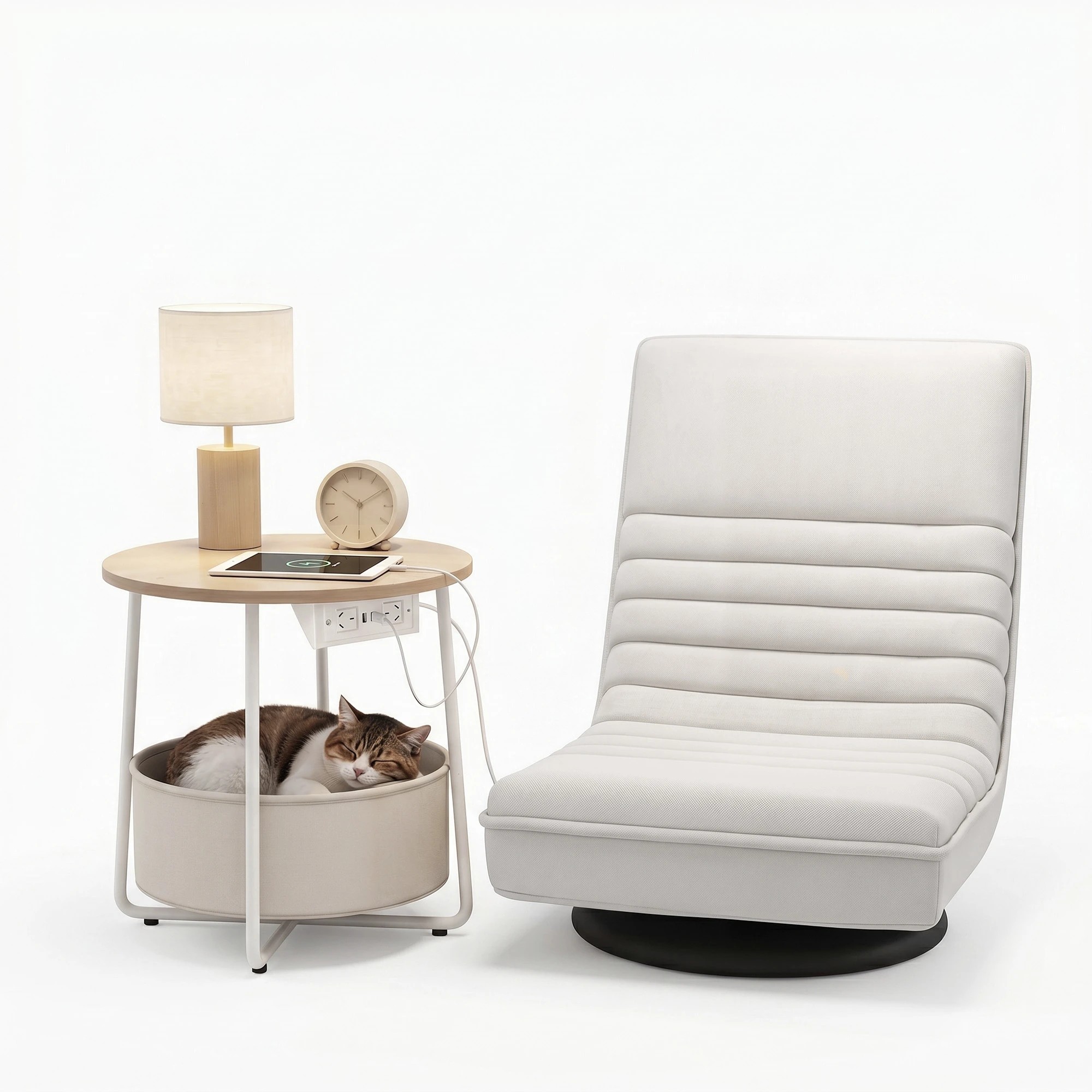 1 Artiss Floor Lounge & Round Coffee Table Side End Table with Charging Station Set - Multi, 1 of 9