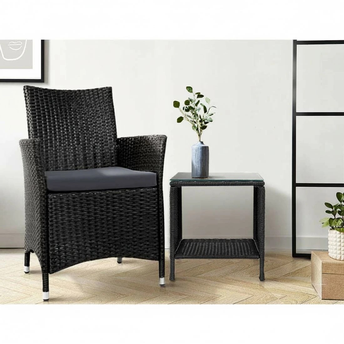 6 Gardeon Coffee Side Table Wicker Desk Rattan Outdoor Furniture Garden - Black, 6 of 6