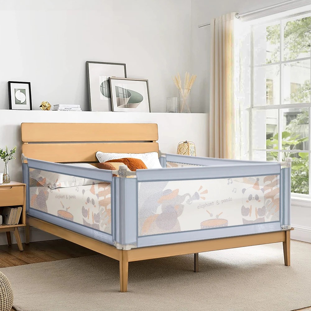 3 Playpals Baby Bed Rail 180x98CM Height Adjustable Kids Safety Toddler Protect - Grey, 3 of 6