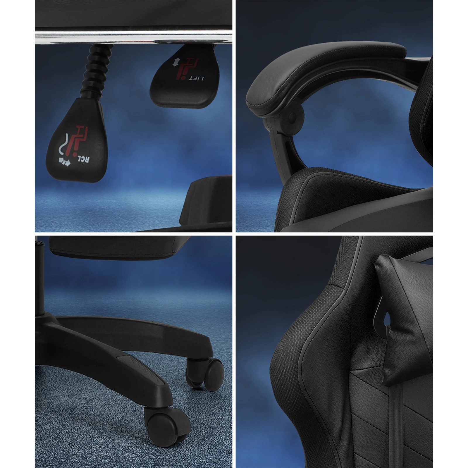 5 Oikiture 8-points Massage Gaming Chair Led
 - Black, 5 of 10