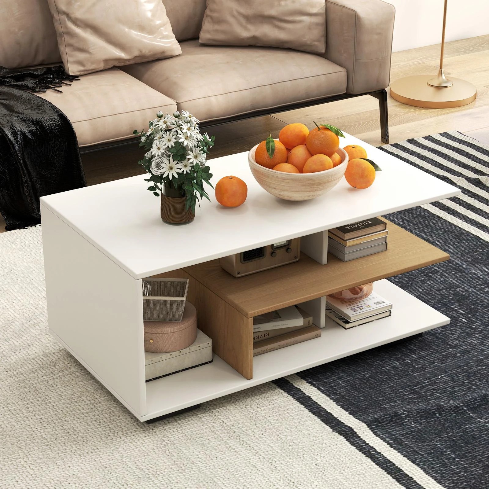 3 Costway Modern Coffee Table 3-Tier Versatile Table Home Office w/Shelf, 3 of 4