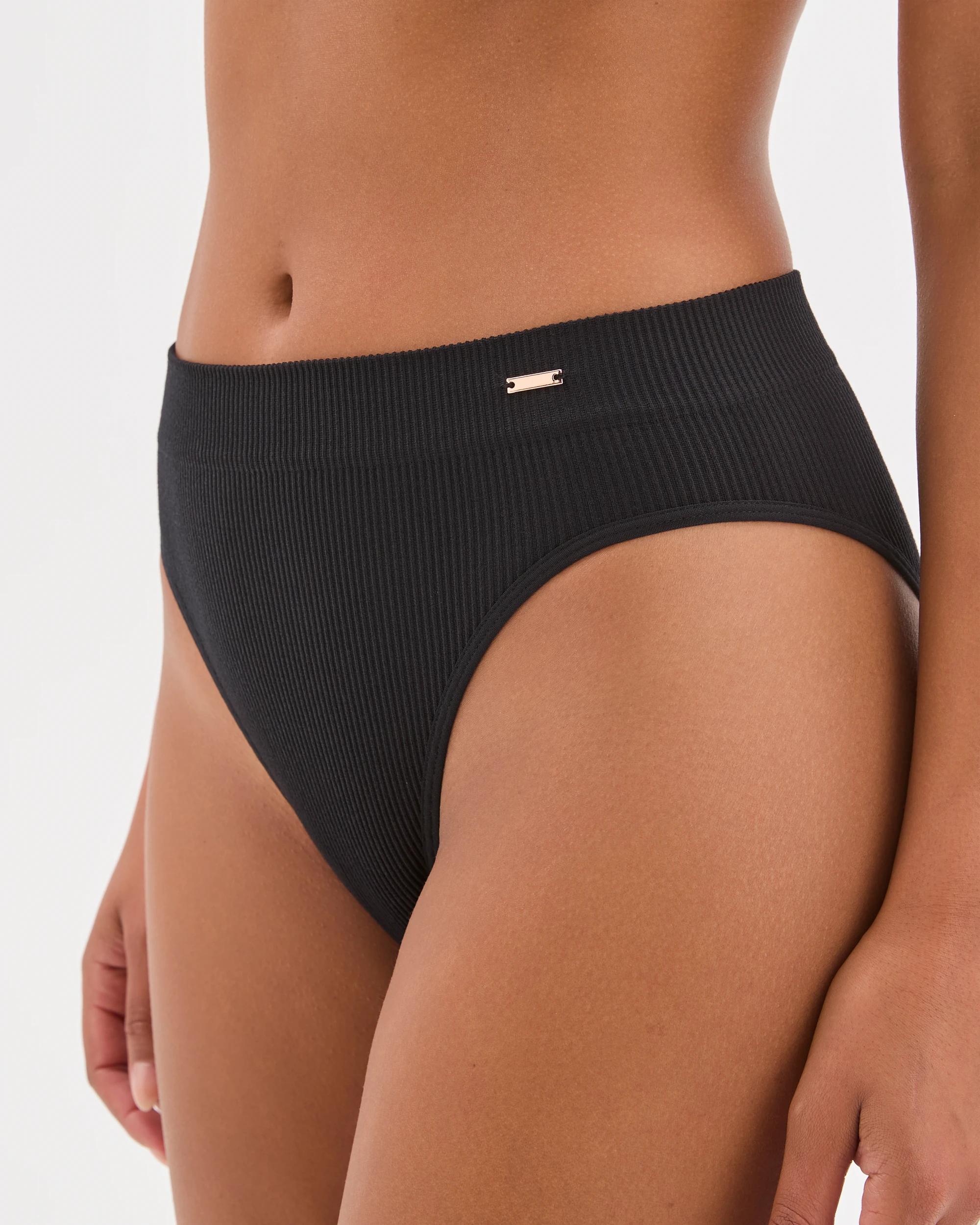 3 Lily Loves 2 Pack Ribbed Seamfree High Waisted Bikini Briefs BLACK, 3 of 4