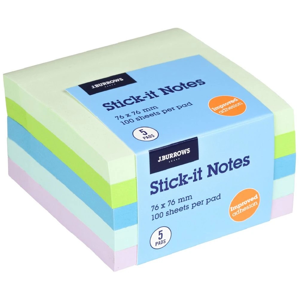 1 J.Burrows Stick-It Notes 76x76mm Pastel 5 Pack, 1 of 4