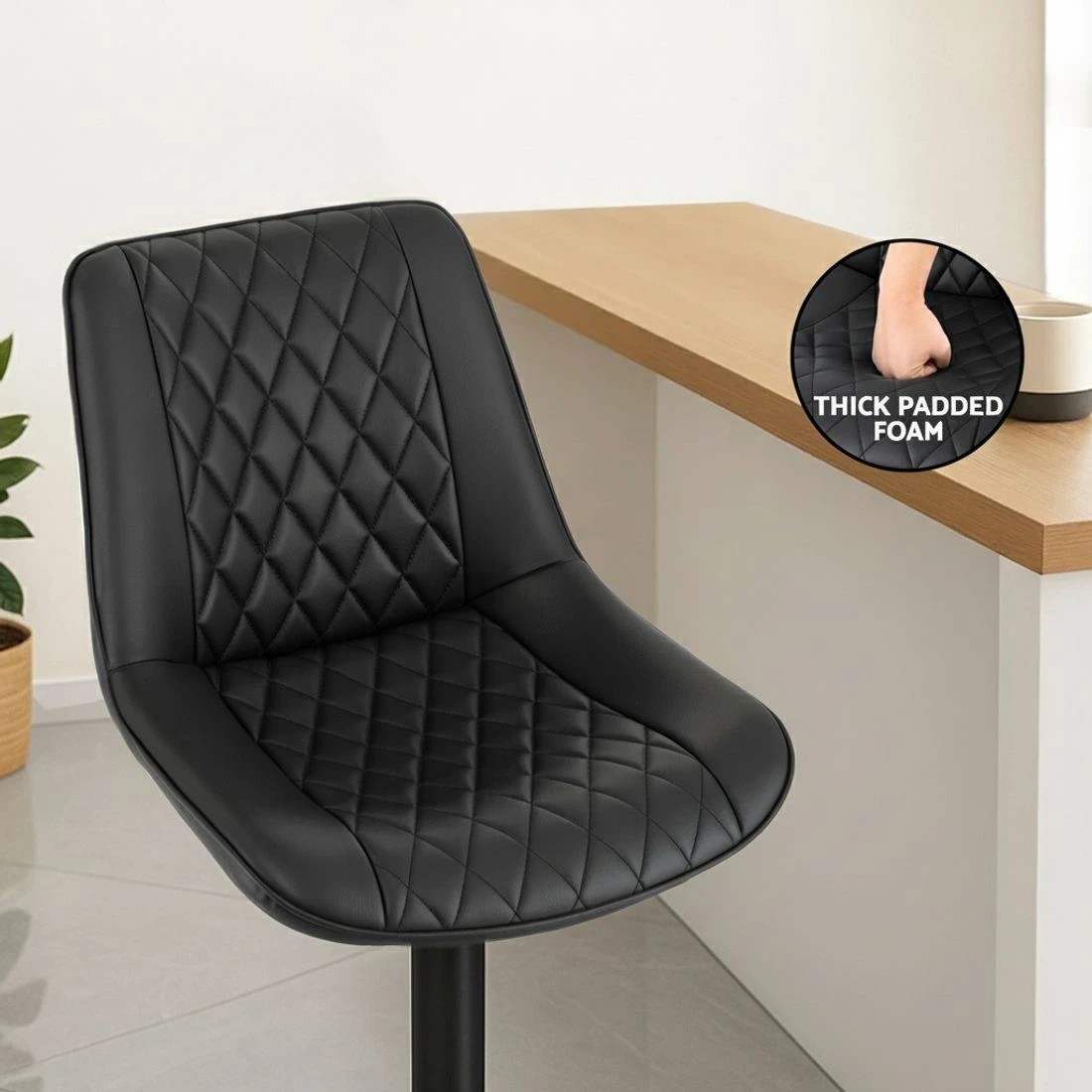 5 Artiss 4x Bar Stools Kitchen Swivel Gas Lift Counter Chair Diamond Leather - Black, 5 of 6
