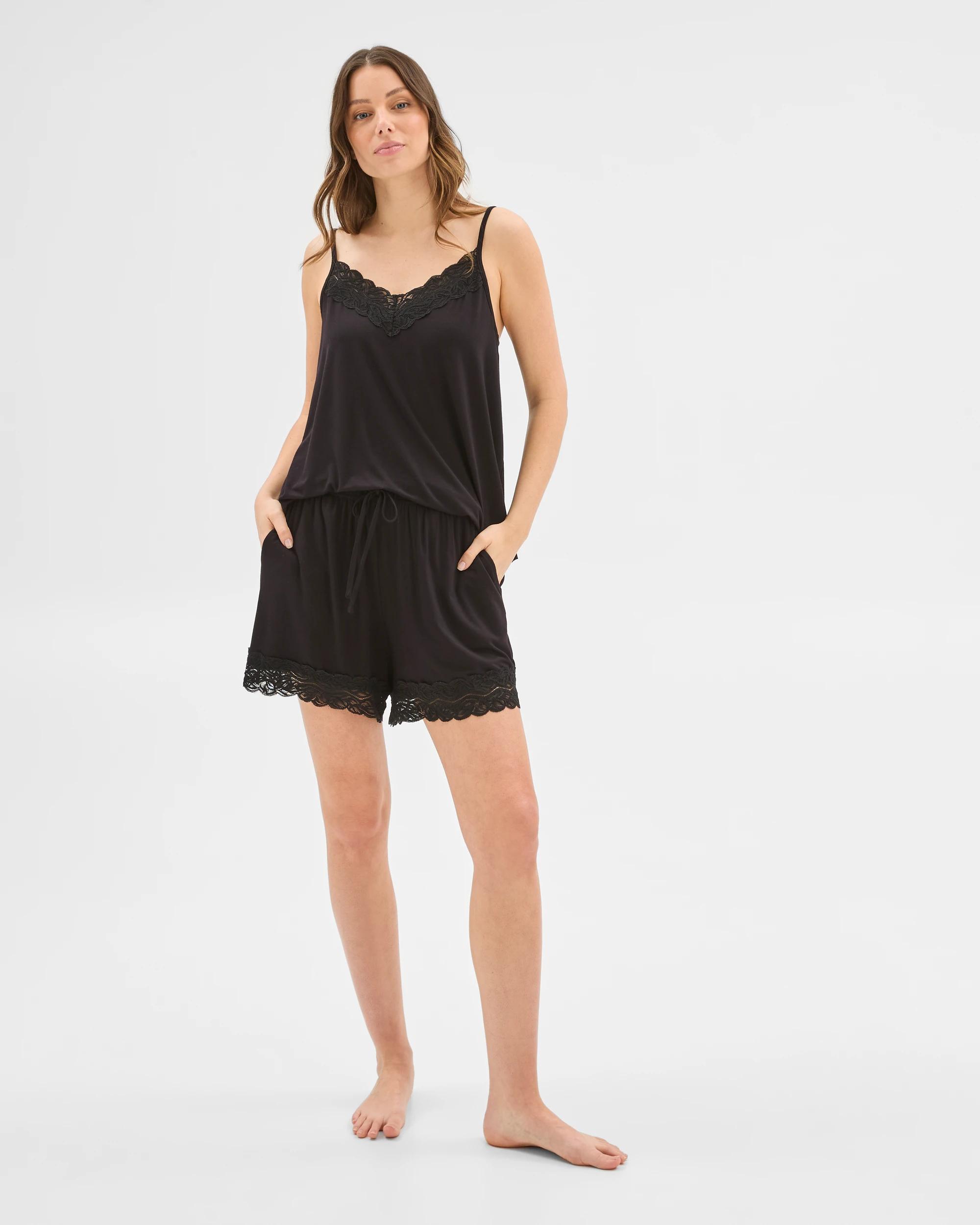 2 Target Womens Soft Comfort Bamboo Sleep Lace Shorts BLACK, 2 of 5