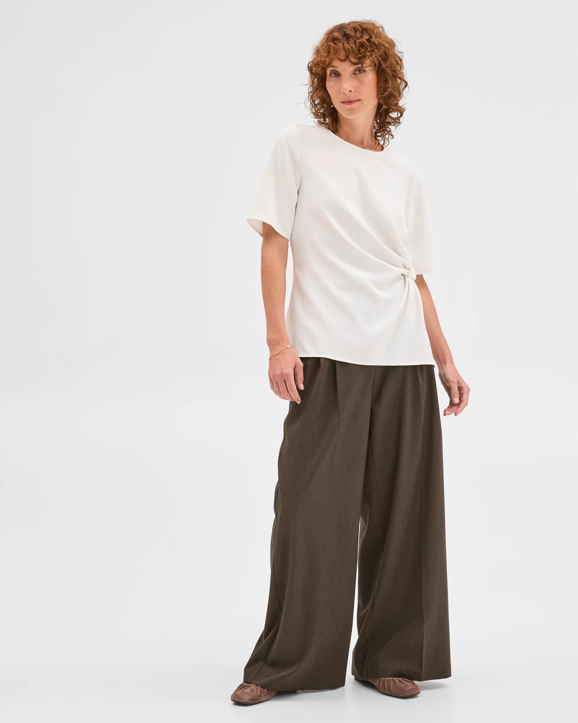 3 Preview Short Sleeve Knot Detail Blouse CLOUD DANCER, 3 of 6