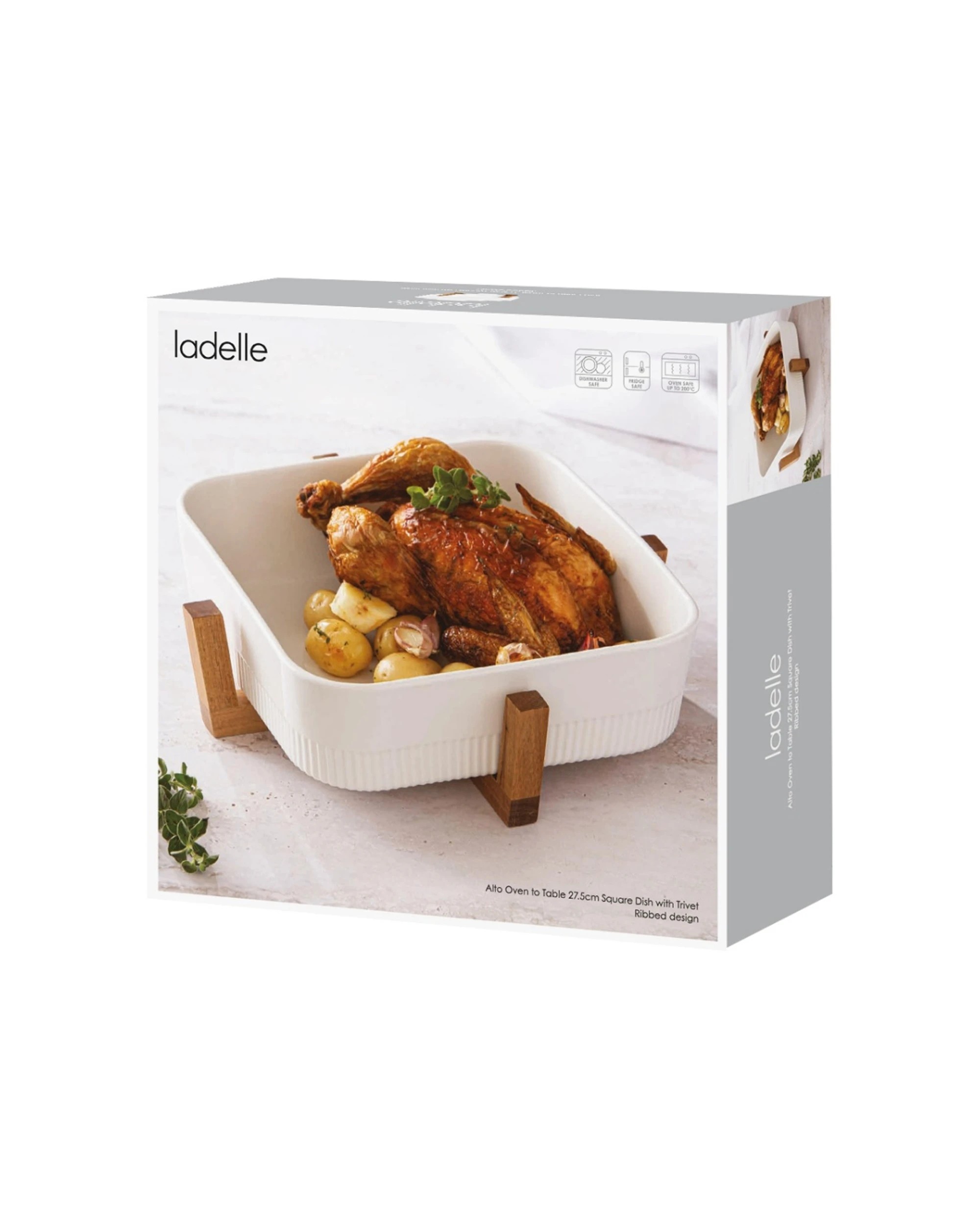 2 Ladelle Alto Oven To Table Rib Tray Dish Trivet Square 27.5cm - White, 2 of 3