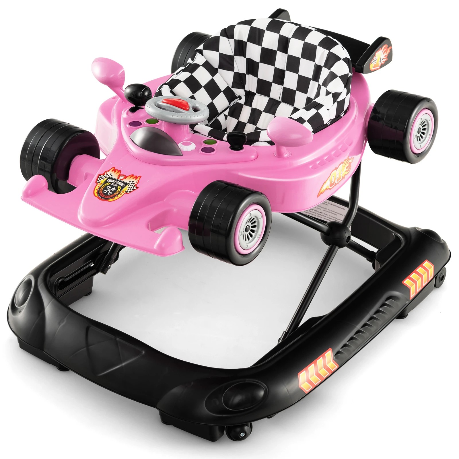 1 Costway 3 Adjustable Height Walker Foldable Ride on Toy - Pink, 1 of 1