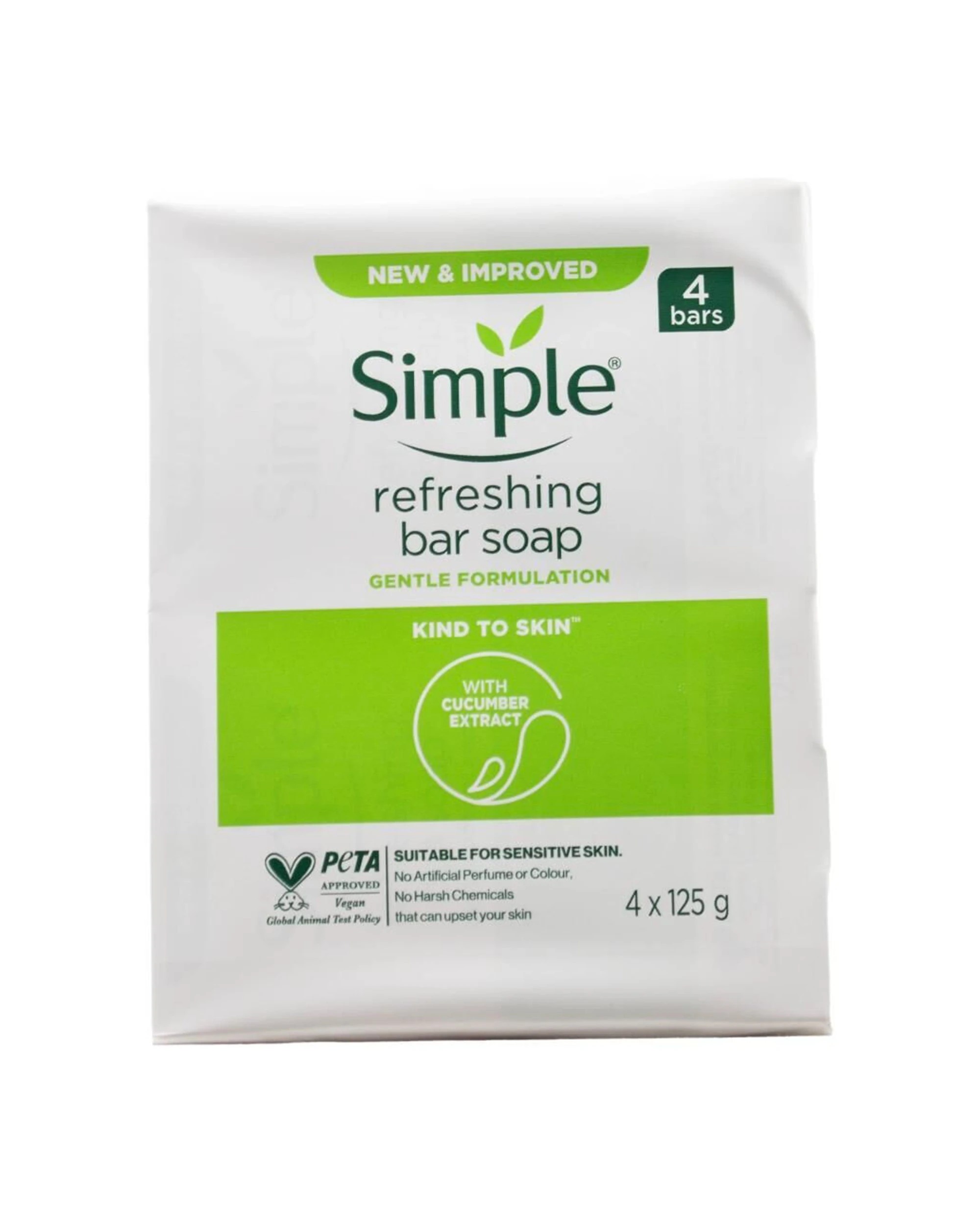 1 Simple 4pc Refreshing Bar Soap With Cucumber Extract Moisturising 125g - White, 1 of 3