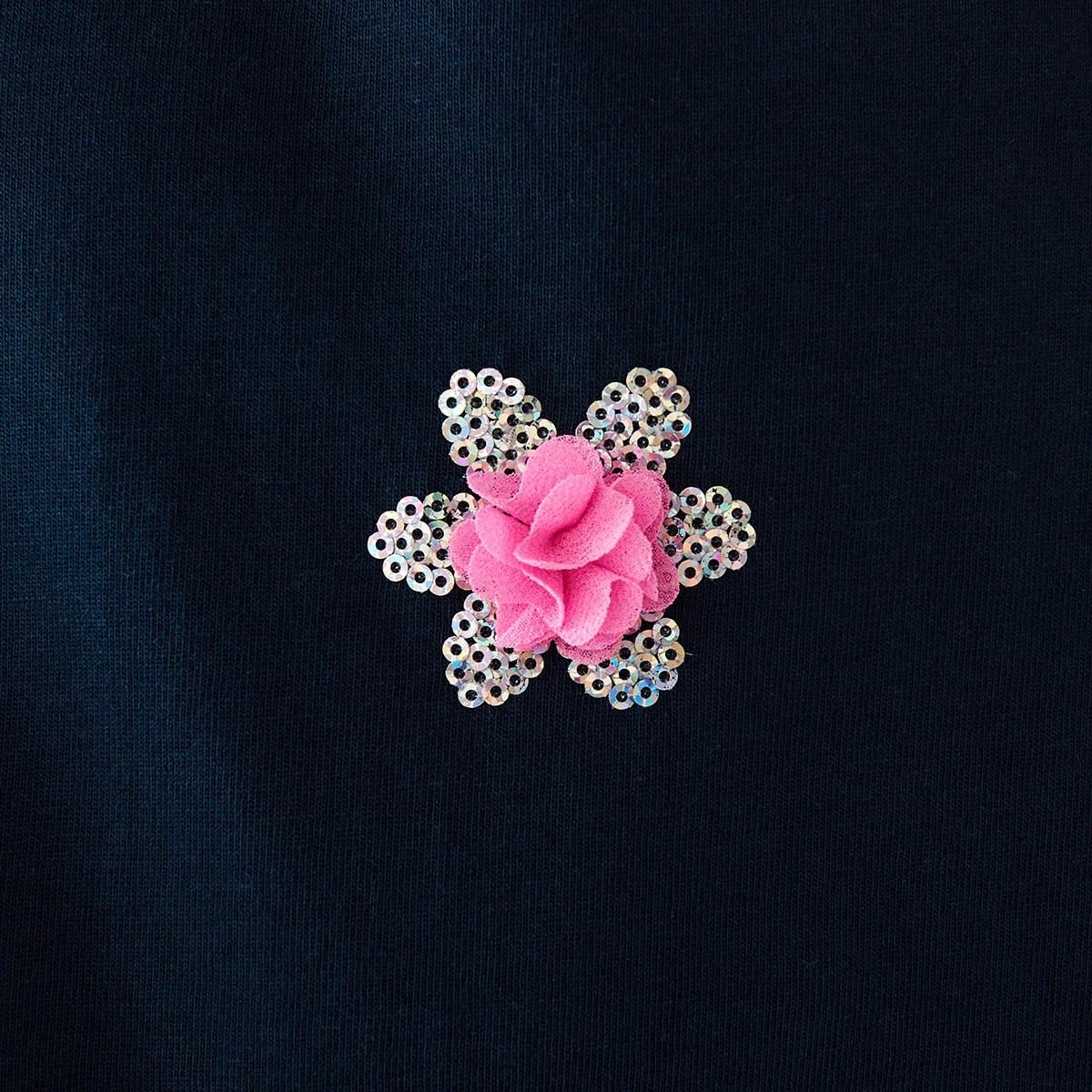 4 Short Sleeve Sequin T-shirt Navy Flwer, 4 of 8